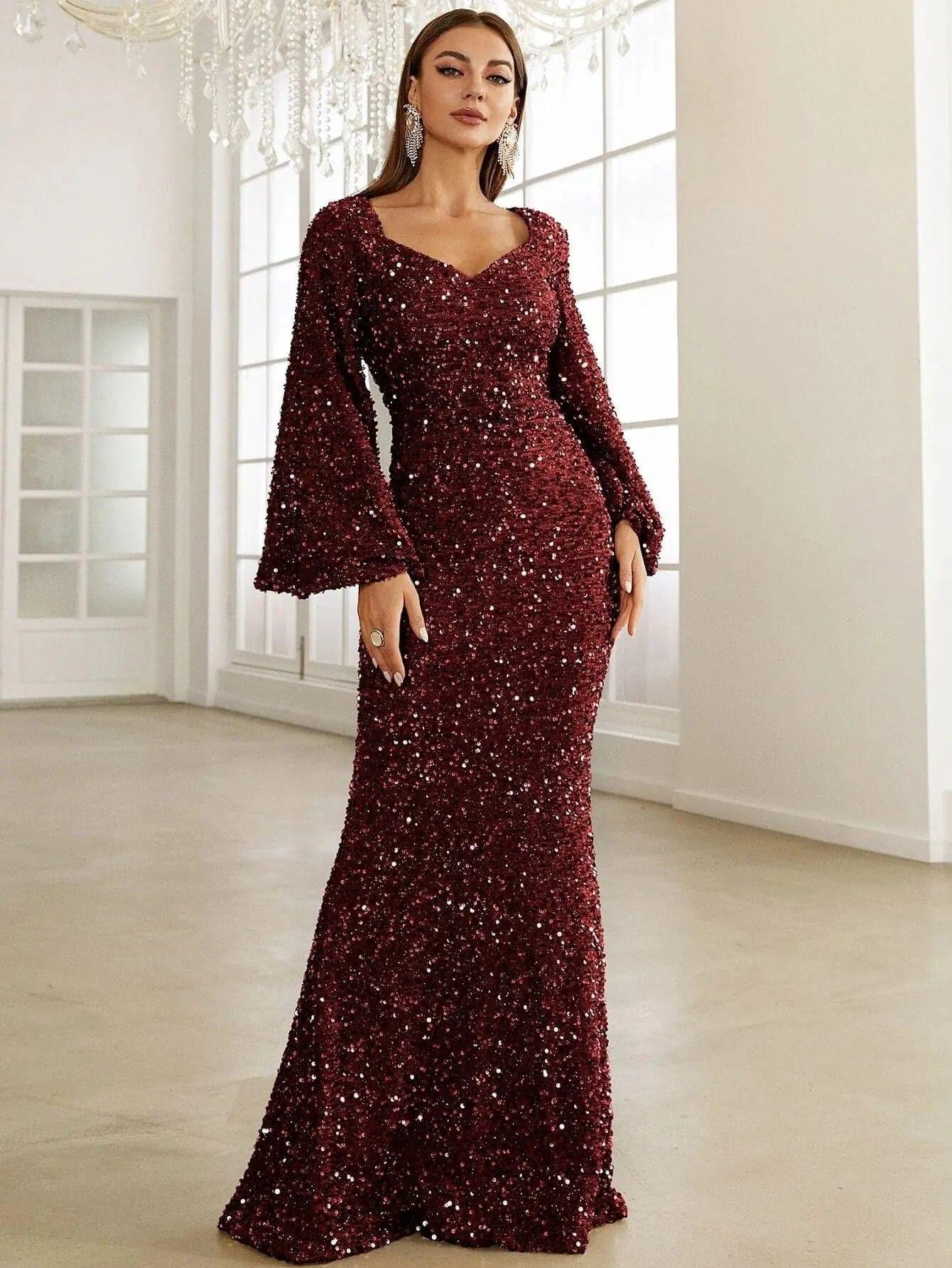 Sequin Bell Sleeve Mermaid Dress M02010 Sequin Bell Sleeve Mermaid Dress M02010