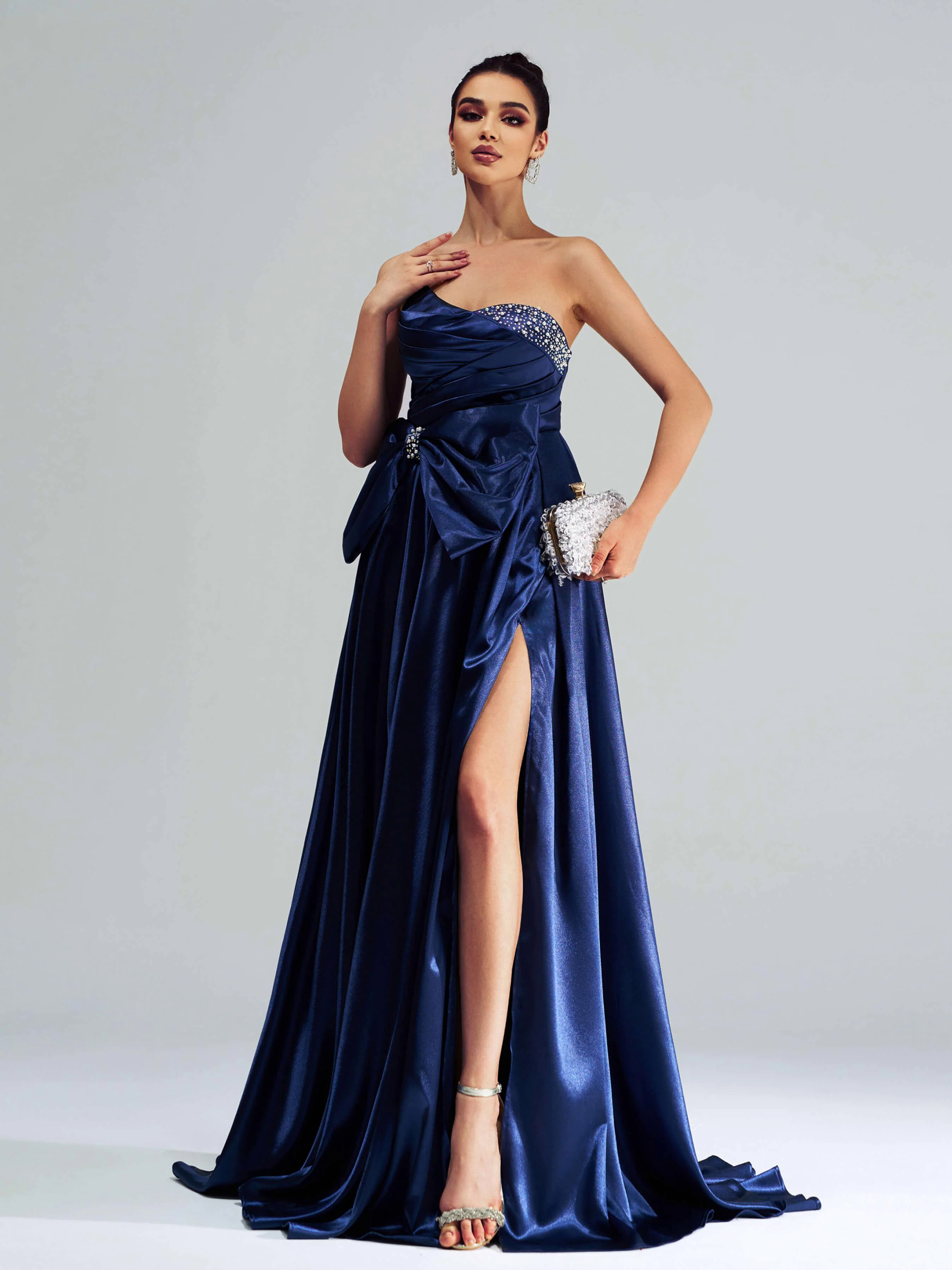 Bowknot Ruched Beaded Evening Dress GZ60067 Bowknot Ruched Beaded Evening Dress GZ60067