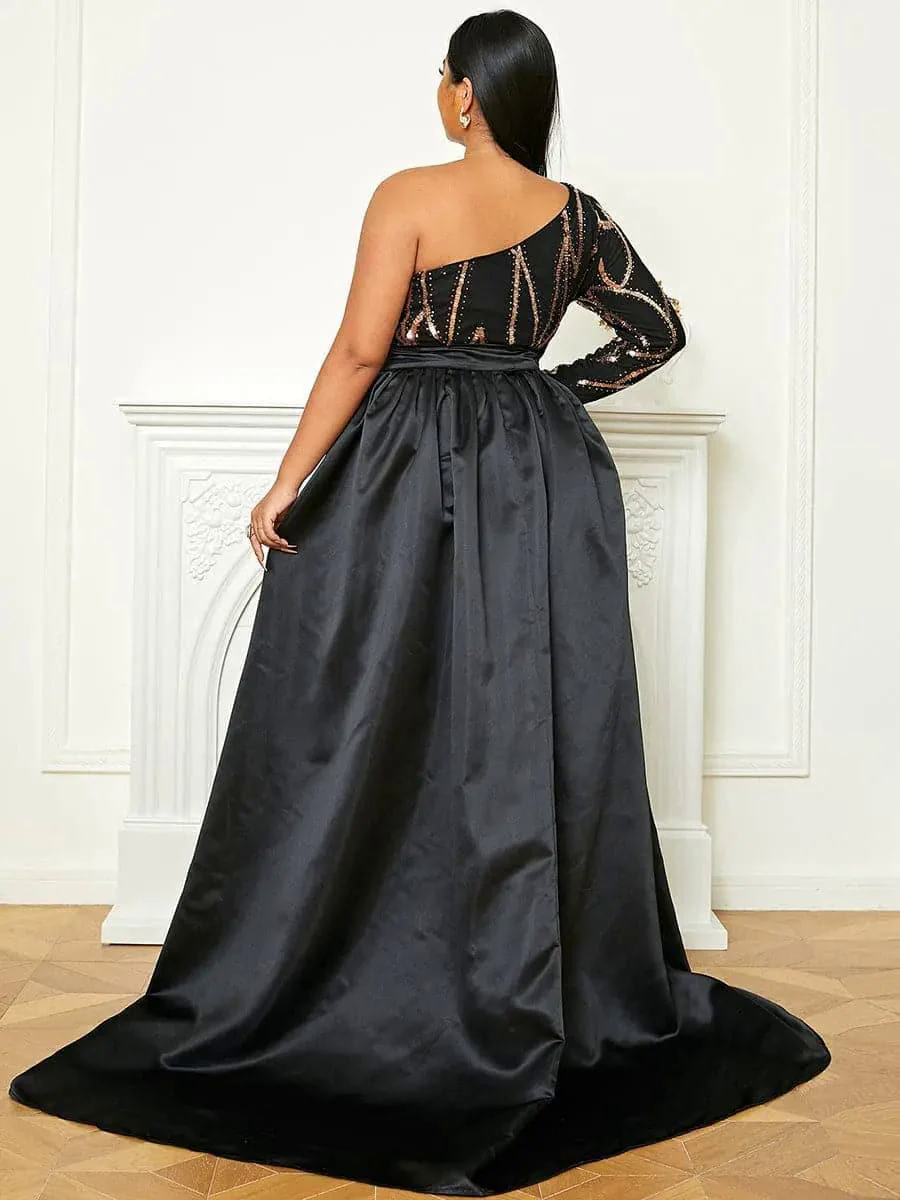One Shoulder Cloak Sequin Prom Dress XH2172 One Shoulder Cloak Sequin Prom Dress XH2172
