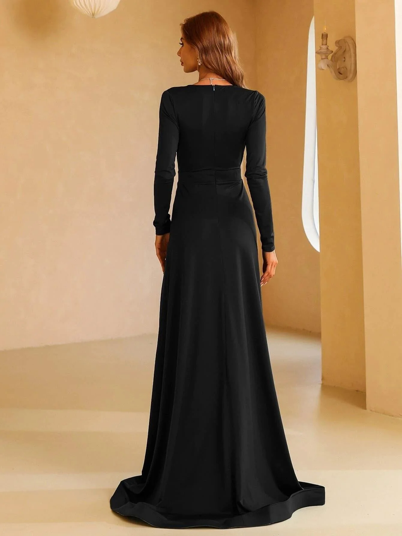 V-neck Long Sleeve Split Maxi Dress XH1221 V-neck Long Sleeve Split Maxi Dress XH1221