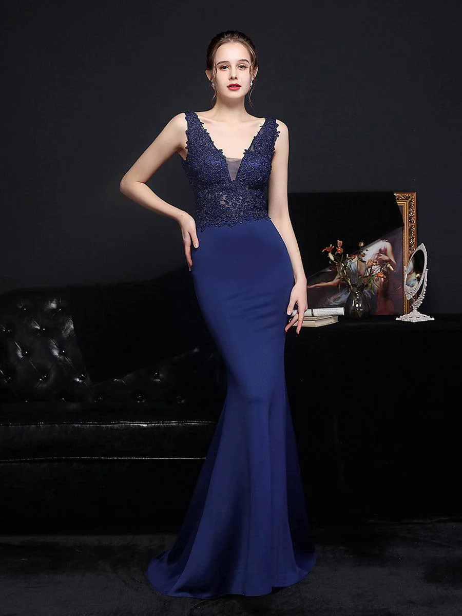 V-neck Sleeveless Embroidered Evening Dress MCW0951 V-neck Sleeveless Embroidered Evening Dress MCW0951