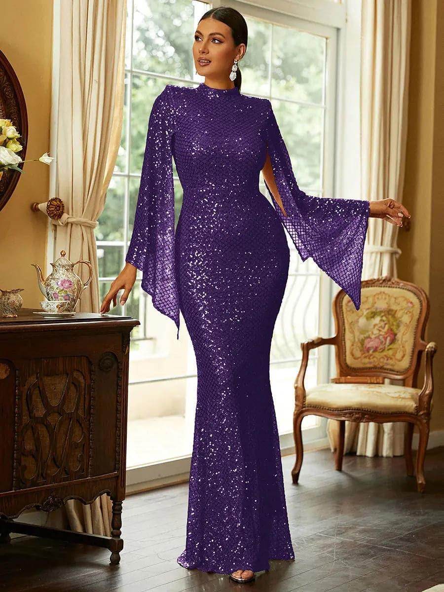 Glitter Bell Sleeve Mermaid Dress XJ1263 Glitter Bell Sleeve Mermaid Dress XJ1263