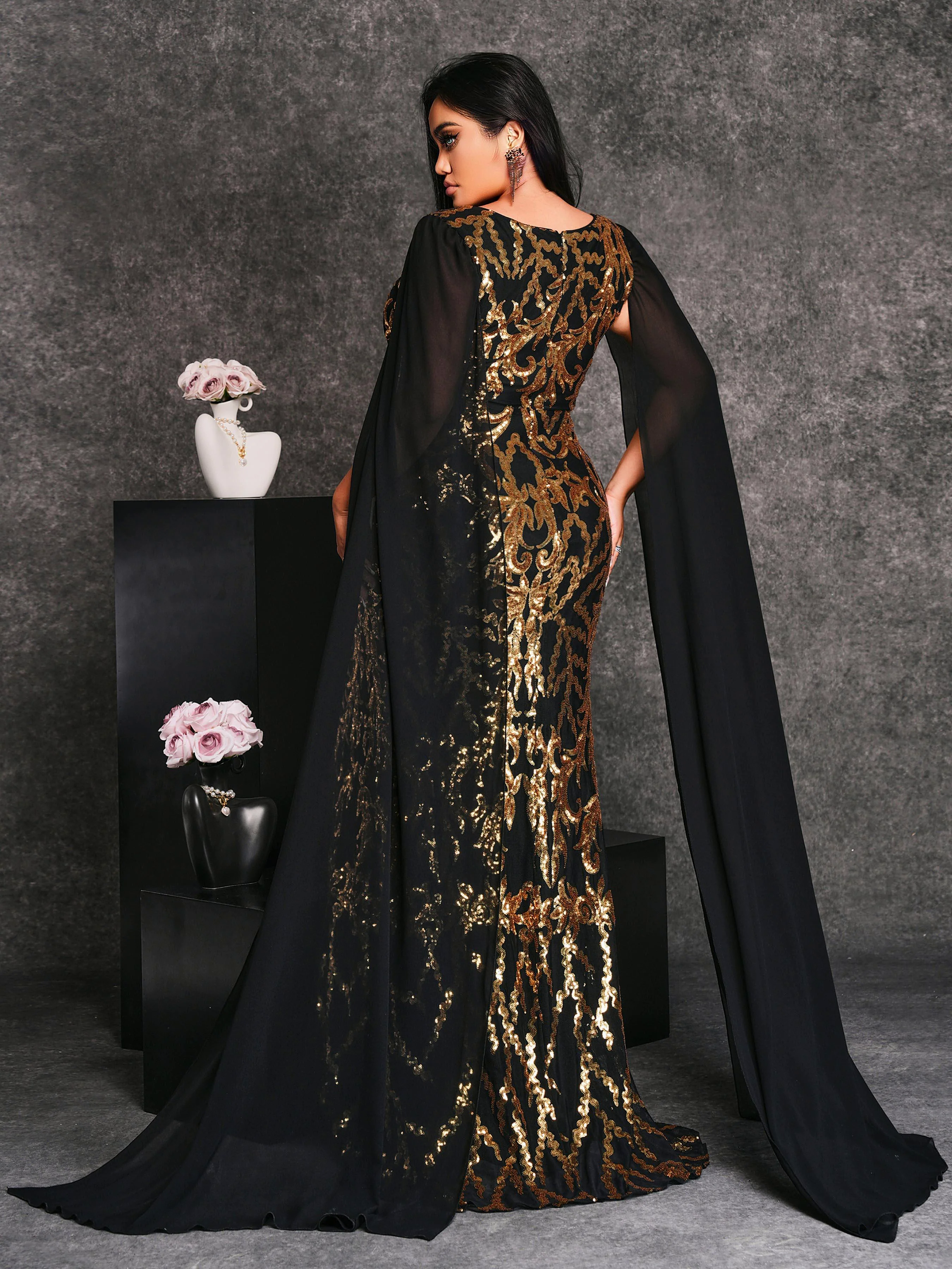 Plus V-neck Cape Sleeve Formal Dress PRX70124 Plus V-neck Cape Sleeve Formal Dress PRX70124