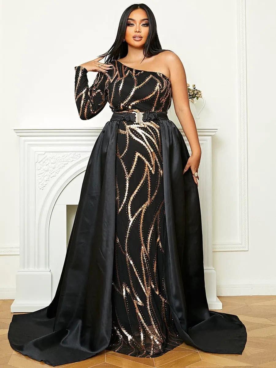 One Shoulder Cloak Sequin Prom Dress XH2172 One Shoulder Cloak Sequin Prom Dress XH2172
