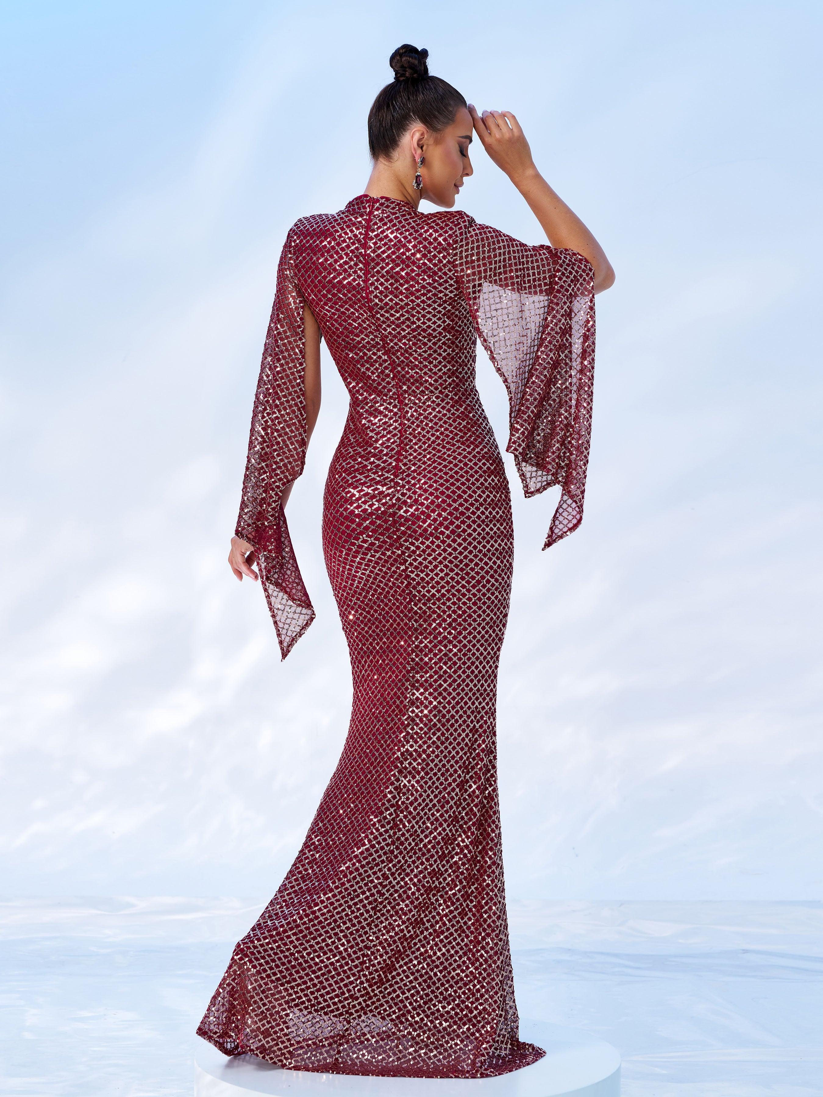 Glitter Bell Sleeve Mermaid Dress XJ1263 Glitter Bell Sleeve Mermaid Dress XJ1263