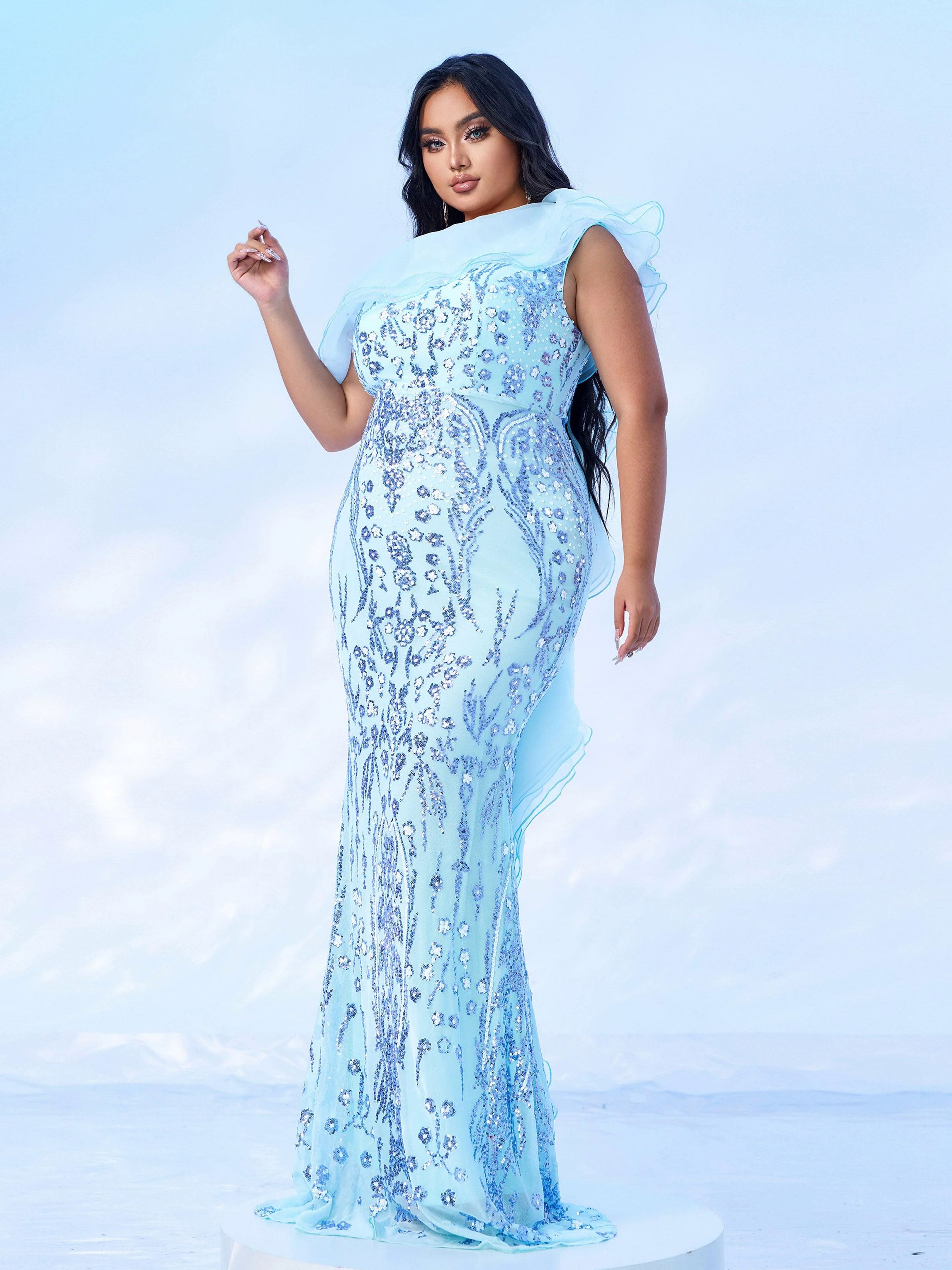 Plus Off Shoulder Ruffled Seuqin Mermaid Prom Dress PRX70231 Plus Off Shoulder Ruffled Seuqin Mermaid Prom Dress PRX70231
