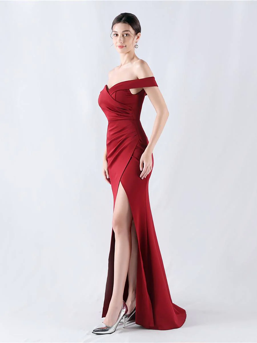 Off Shoulder Ruched Split Prom Dress MYN1003 Off Shoulder Ruched Split Prom Dress MYN1003