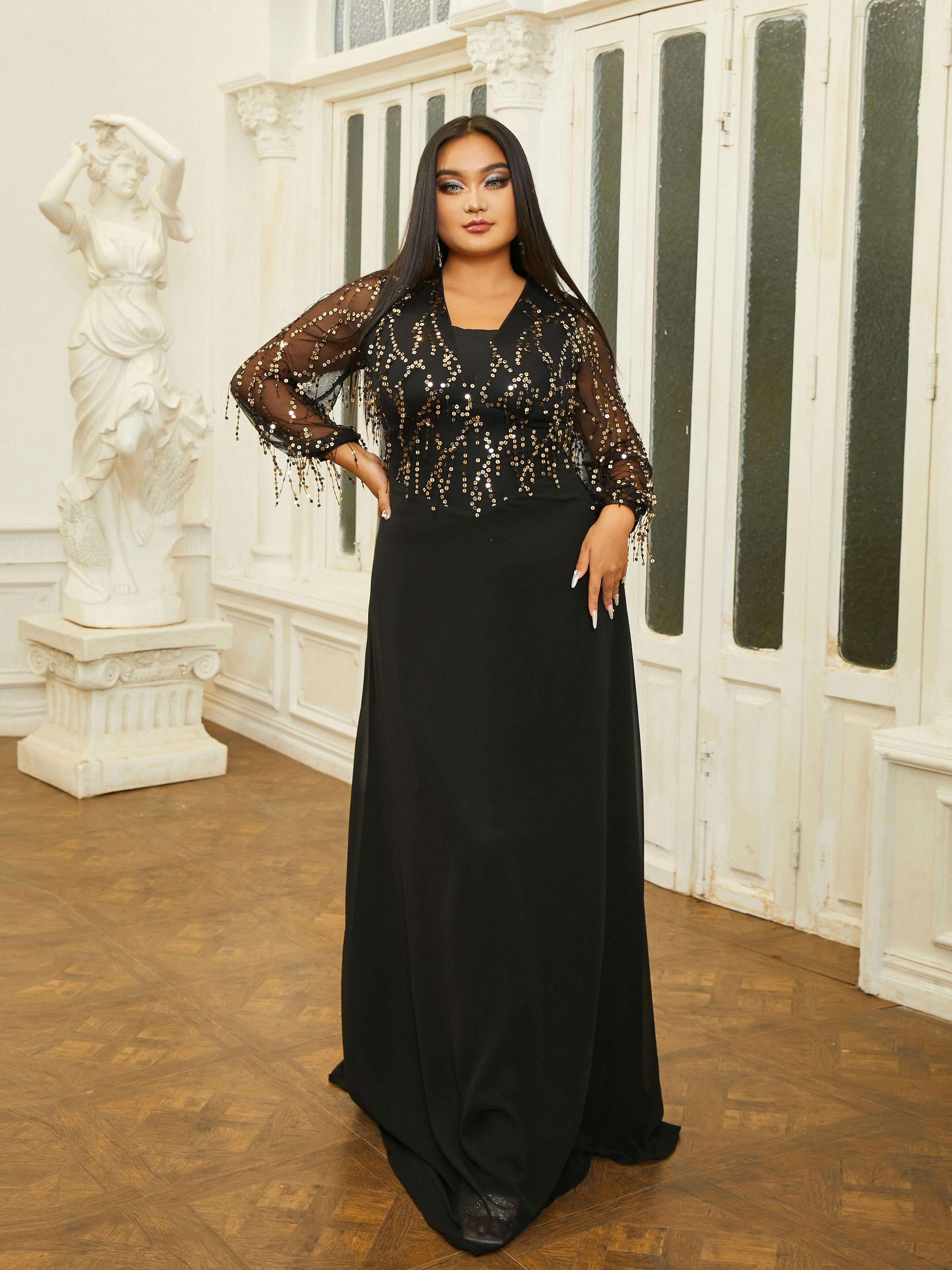 Plus Size Panel V-neck A-line Prom Dress PRM20910 Plus Size Panel V-neck A-line Prom Dress PRM20910