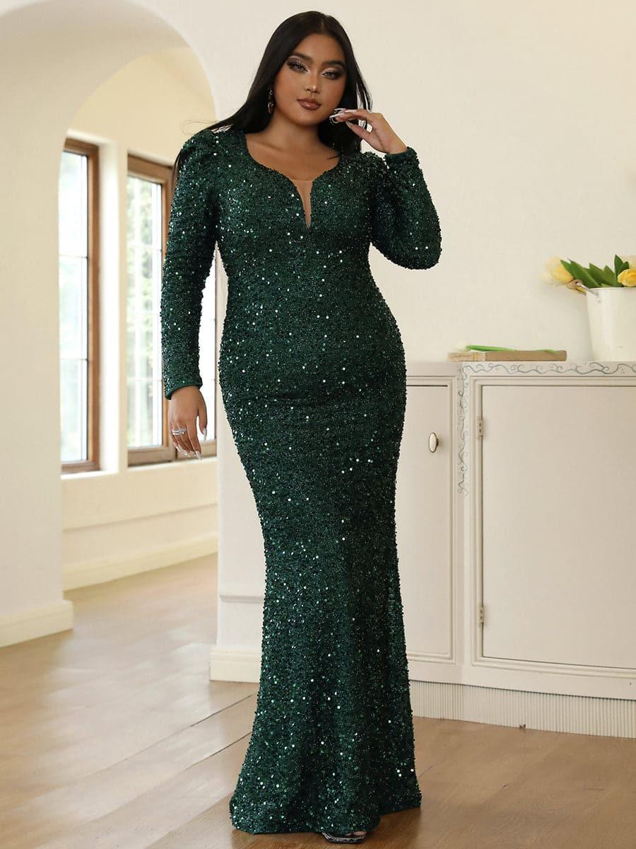 Plus Size Mermaid Sequins Green Dress PXJ1877 Plus Size Mermaid Sequins Green Dress PXJ1877