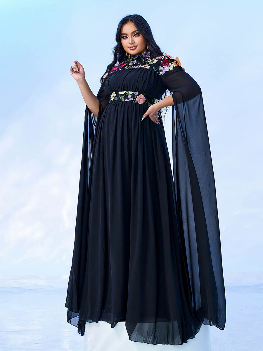 Plus Embroidered Floral Chiffon A-line Prom Dress PMES00397 Plus Embroidered Floral Chiffon A-line Prom Dress PMES00397