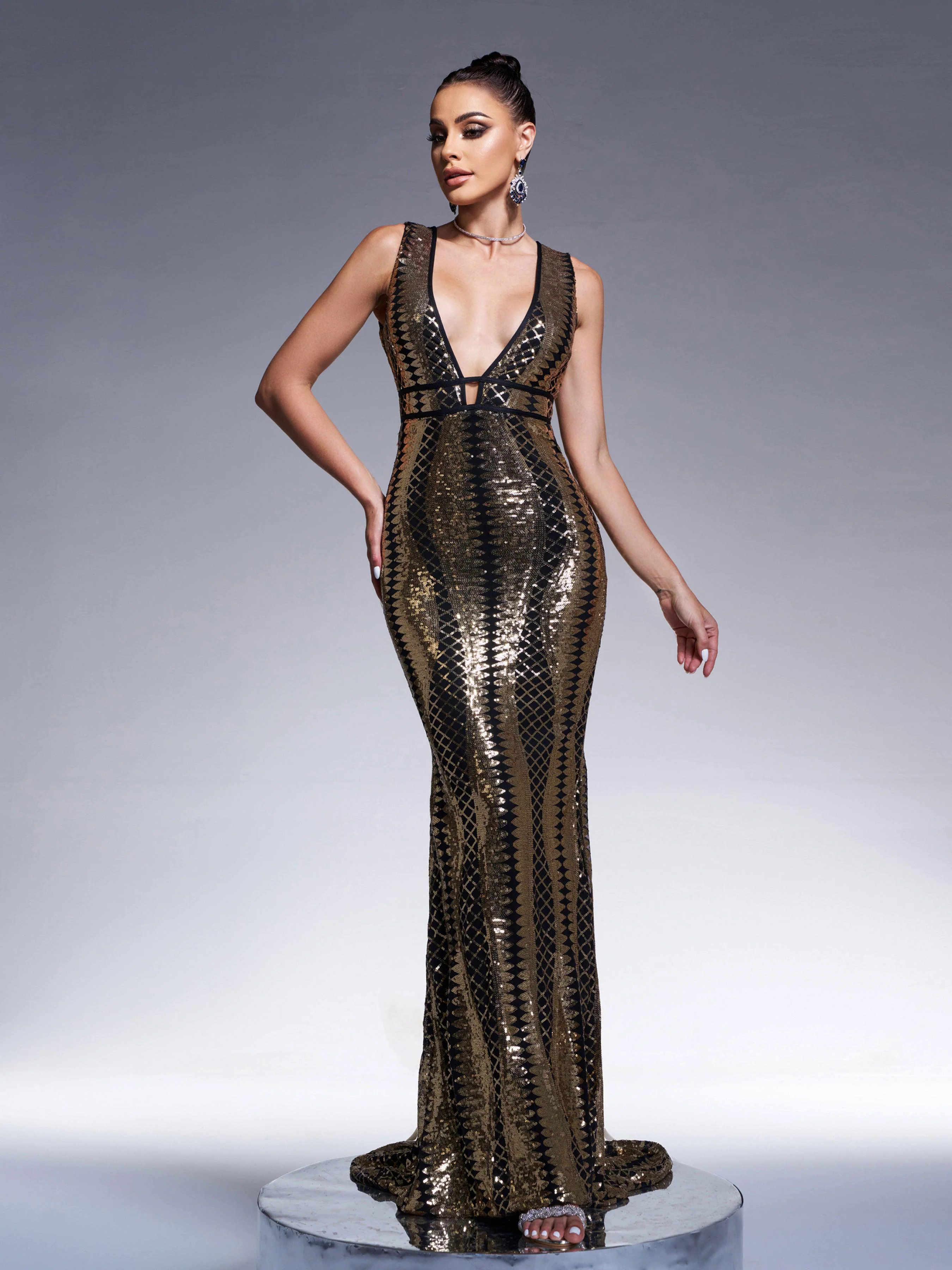 Plunge Mermaid Evening Dress M0449 Plunge Mermaid Evening Dress M0449