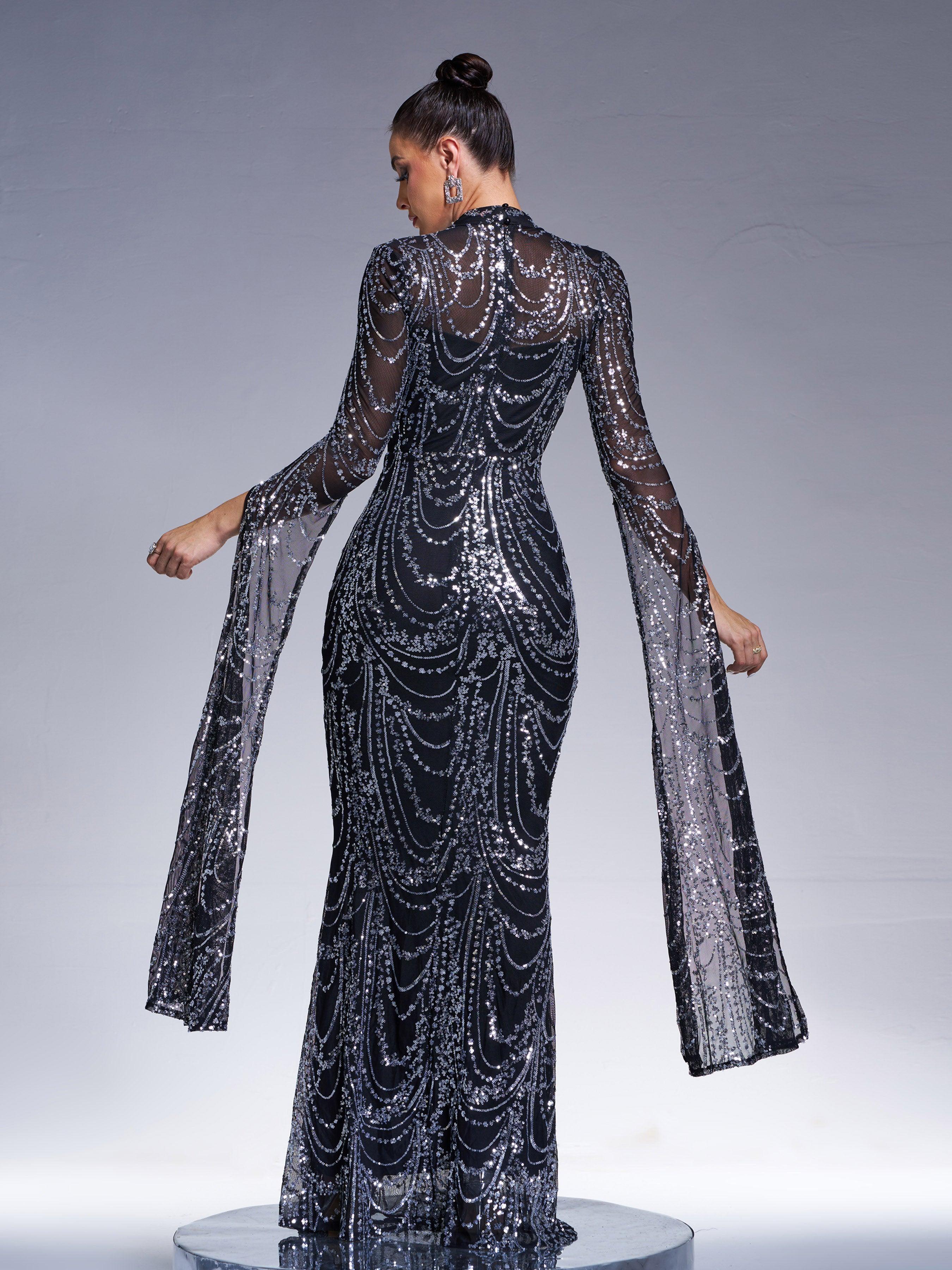 Stand Collar Mermaid Long Sleeve Evening Dress RA60055 Stand Collar Mermaid Long Sleeve Evening Dress RA60055