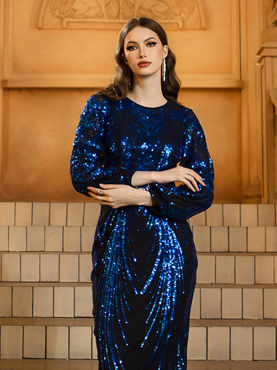 Blue Sequin Sheath Prom Dress GM00852 Blue Sequin Sheath Prom Dress GM00852