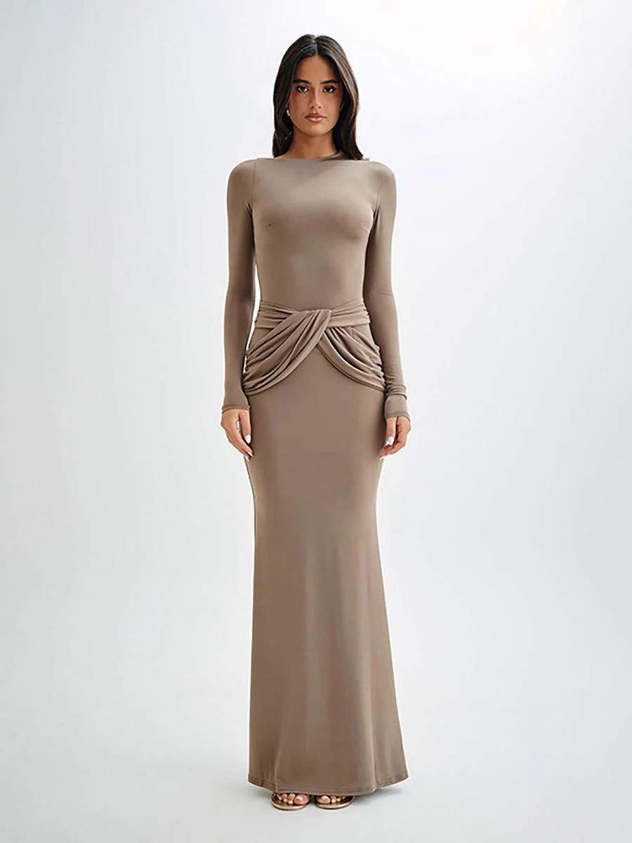 Crew Neck Solid Long Sleeve Corss Prom Dress MYC2018 Crew Neck Solid Long Sleeve Corss Prom Dress MYC2018