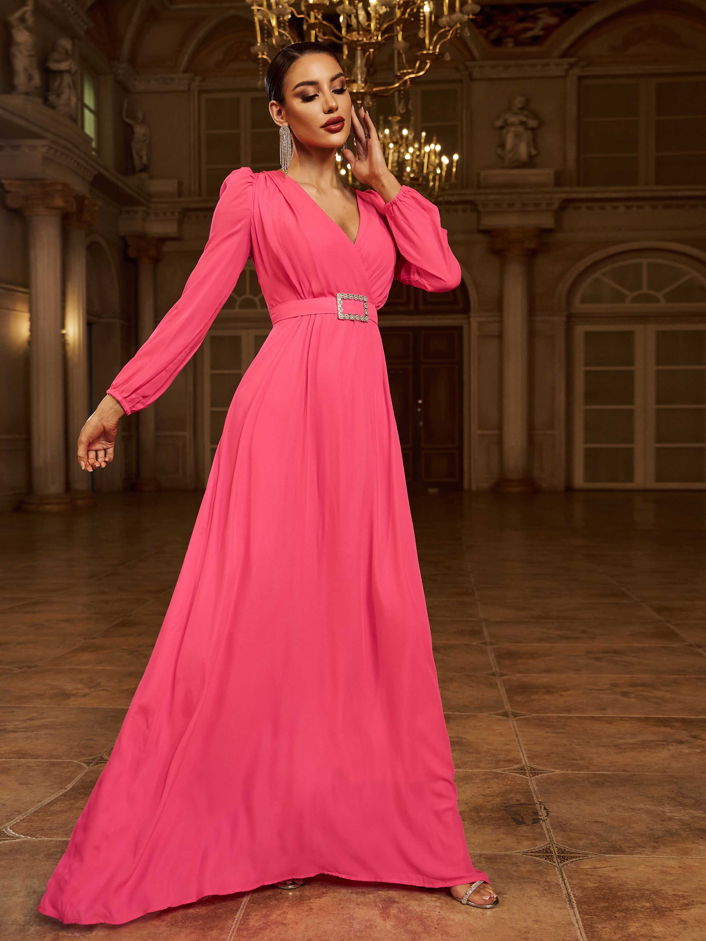 Formal V Neck A-Line Rose Red Chiffon Prom Dress XJ402 Formal V Neck A-Line Rose Red Chiffon Prom Dress XJ402