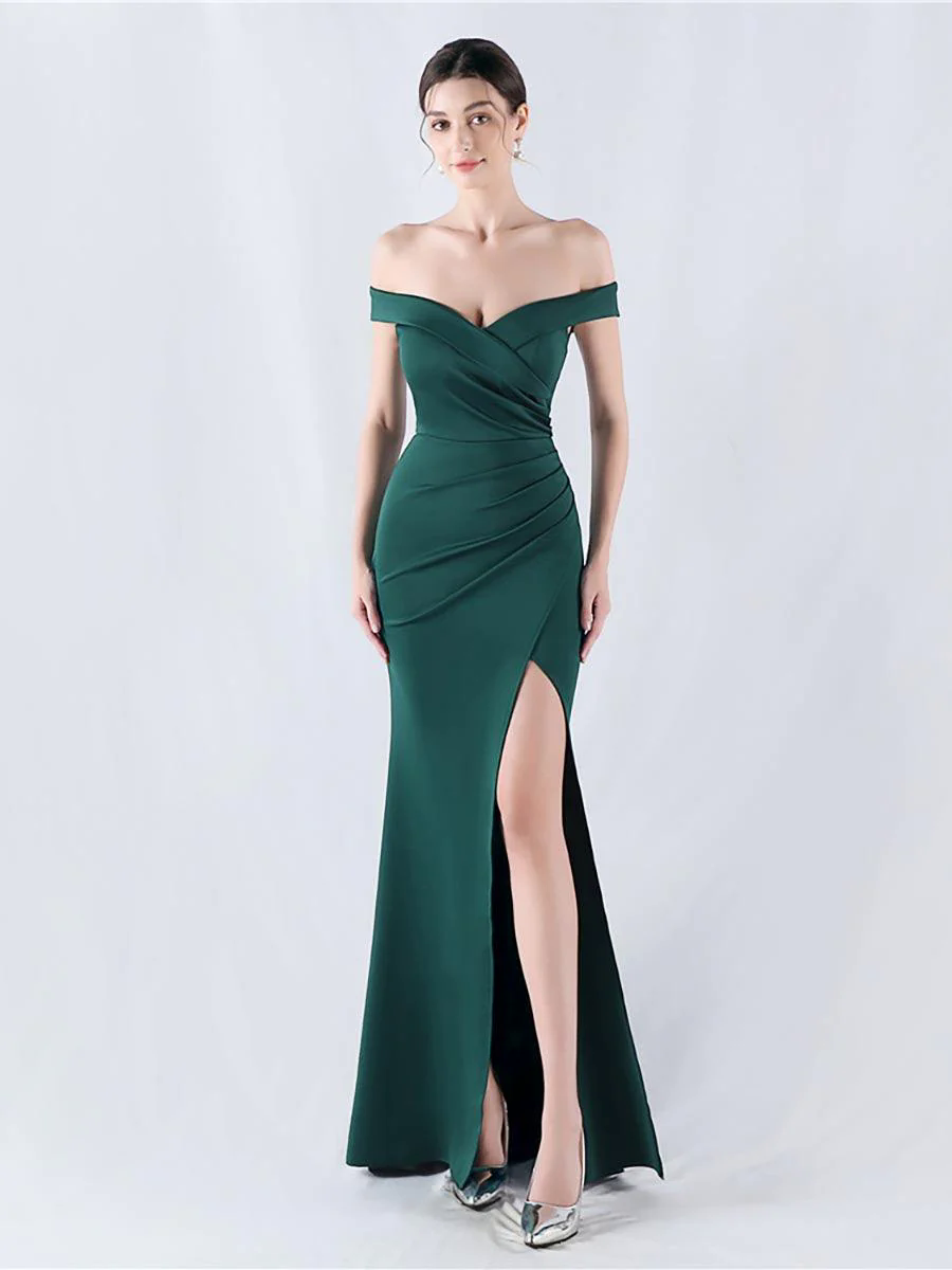 Off Shoulder Ruched Split Prom Dress MYN1003 Off Shoulder Ruched Split Prom Dress MYN1003
