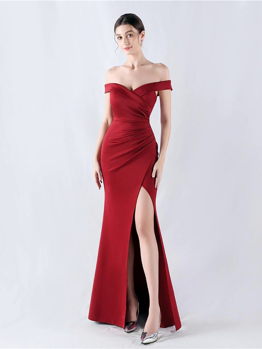 Off Shoulder Ruched Split Prom Dress MYN1003 Off Shoulder Ruched Split Prom Dress MYN1003