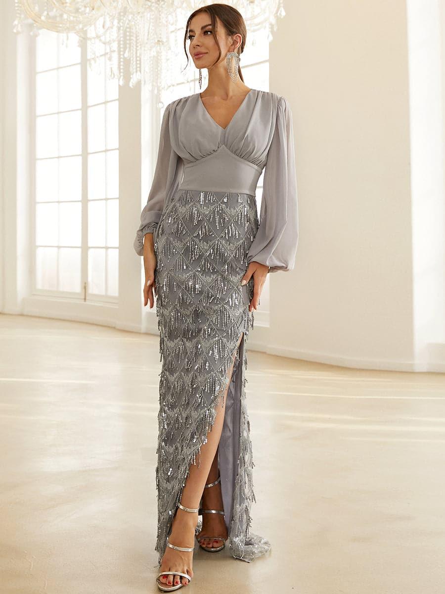 Lantern Sleeve Fringed Prom Dress XJ911 Lantern Sleeve Fringed Prom Dress XJ911