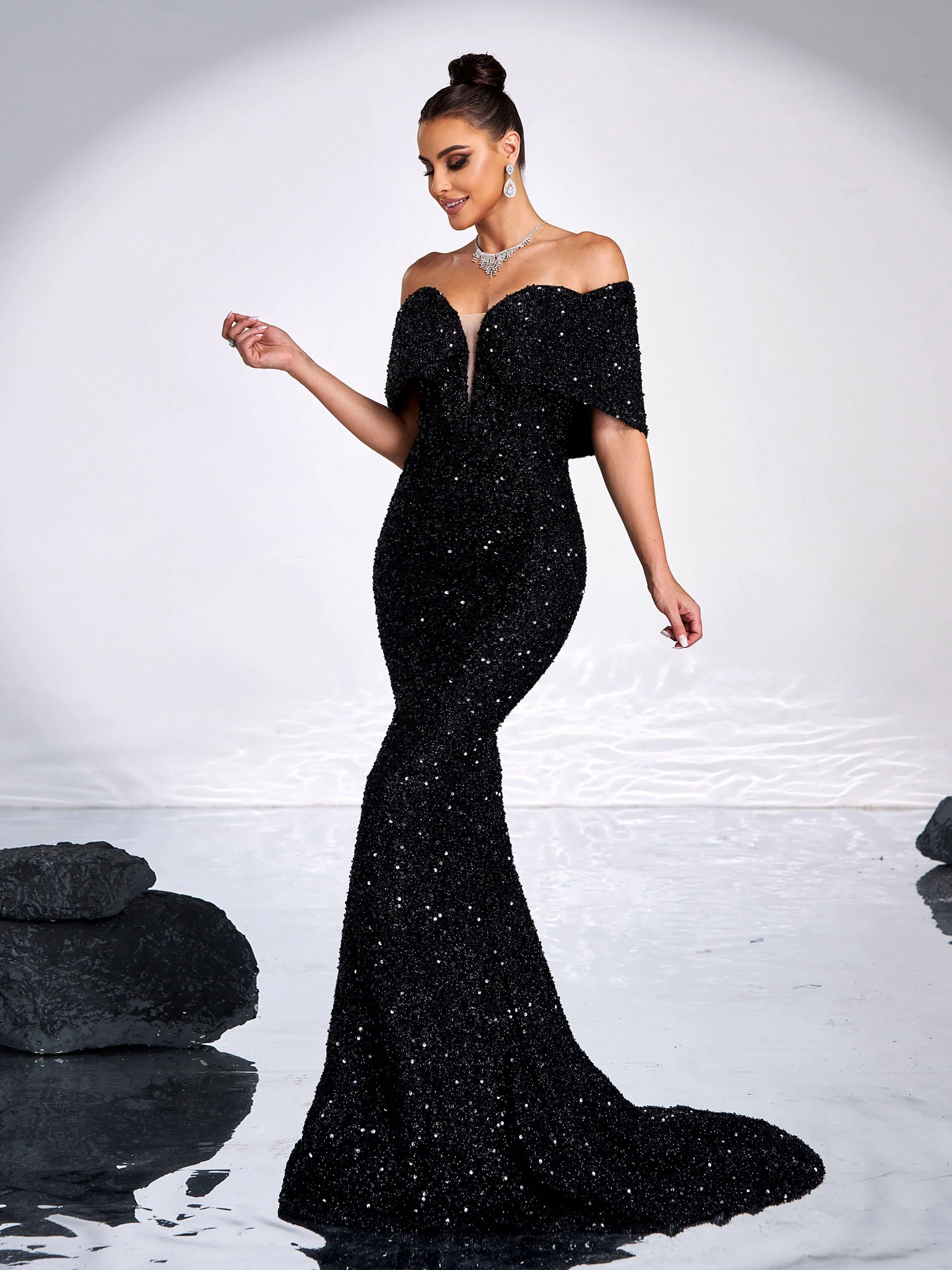 Sexy V-Neck Off Shoulder Sequin Formal Mermaid Dress RJ11992 Sexy V-Neck Off Shoulder Sequin Formal Mermaid Dress RJ11992