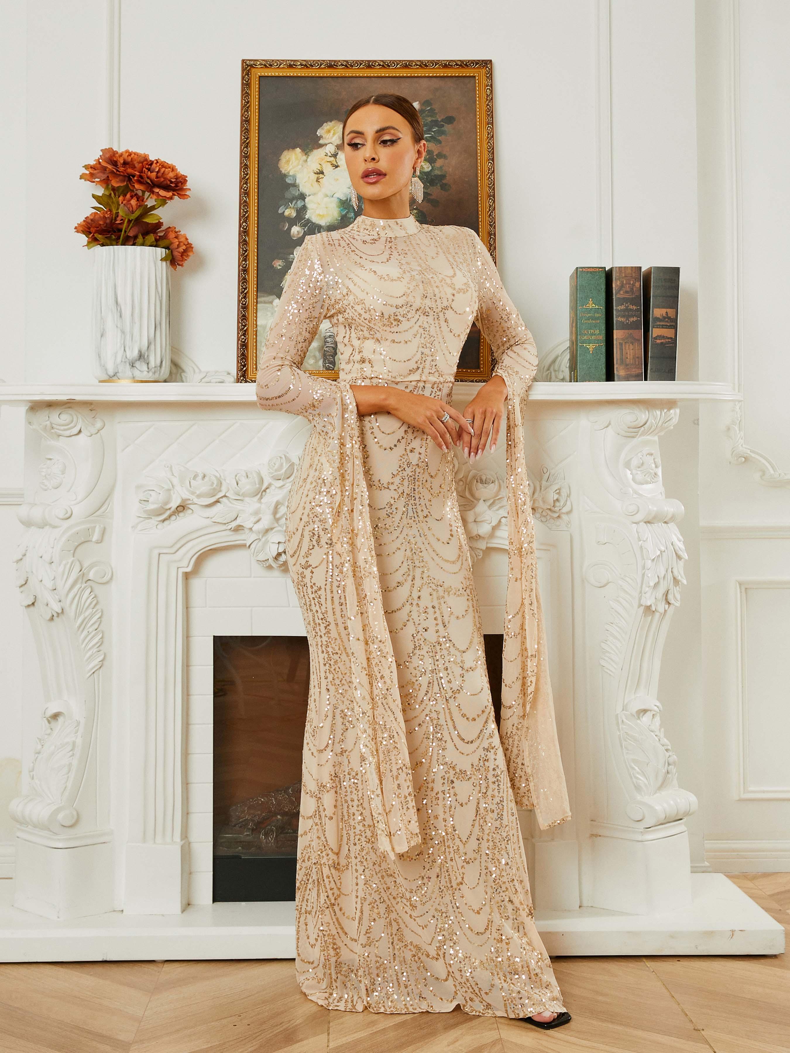 Stand Collar Mermaid Long Sleeve Evening Dress RA60055 Stand Collar Mermaid Long Sleeve Evening Dress RA60055