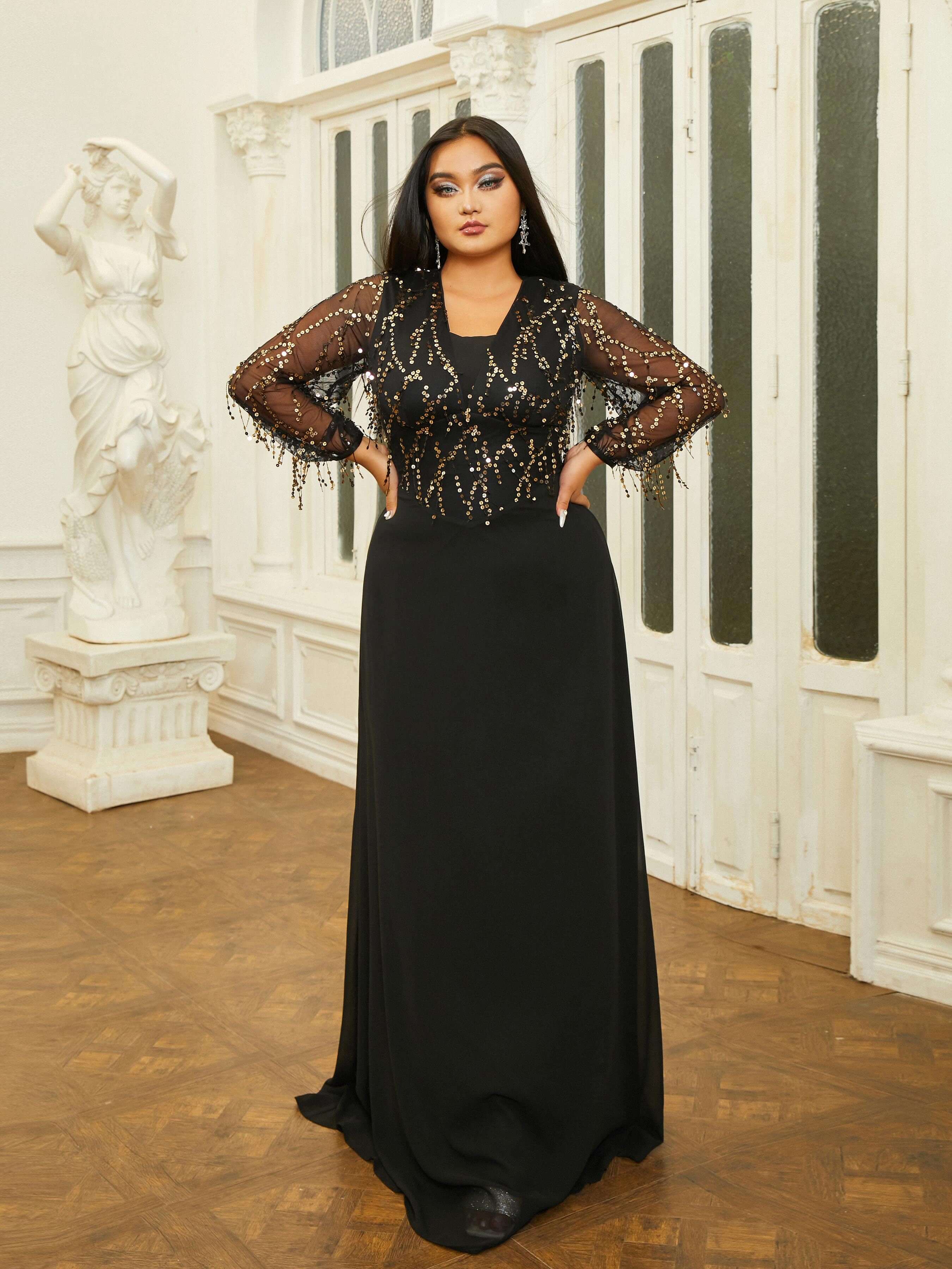 Plus Size Panel V-neck A-line Prom Dress PRM20910 Plus Size Panel V-neck A-line Prom Dress PRM20910