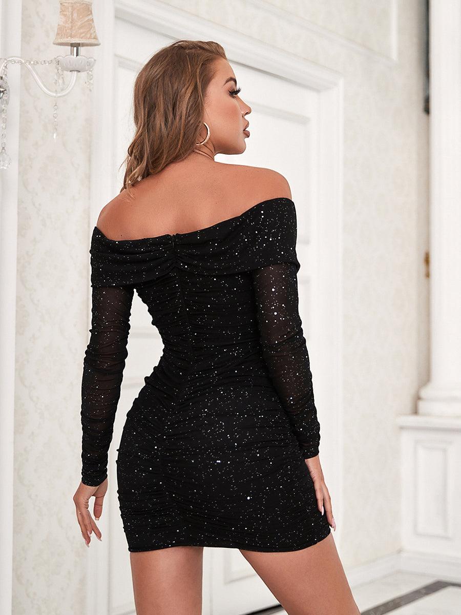 Off Shoulder Sequin Bodycon Long Sleeve Dress MCW1216 Off Shoulder Sequin Bodycon Long Sleeve Dress MCW1216