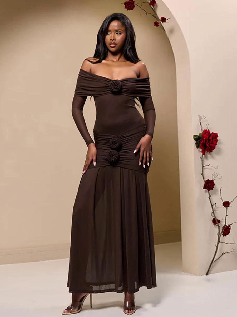 Off Shoulder Floral Flounce Prom Dress MYC2028 Off Shoulder Floral Flounce Prom Dress MYC2028