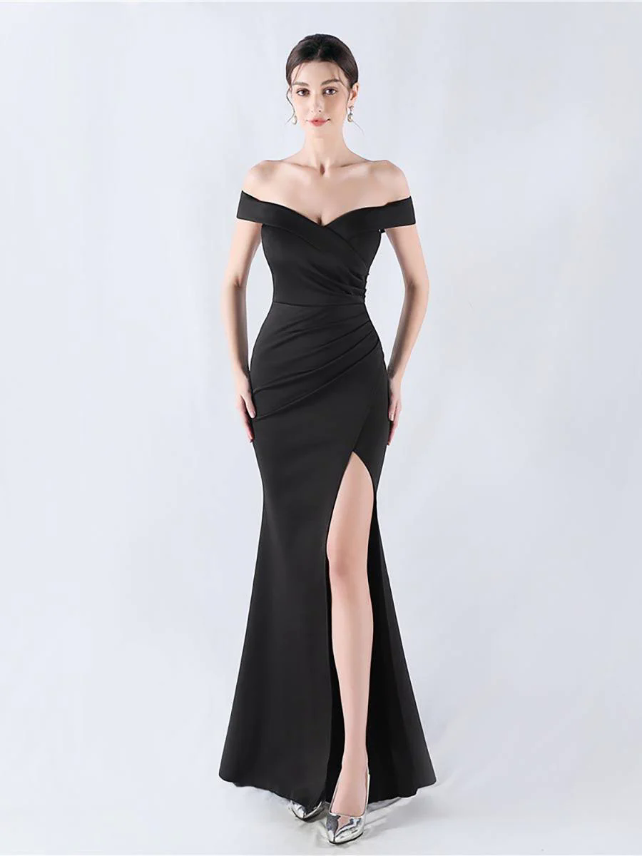 Off Shoulder Ruched Split Prom Dress MYN1003 Off Shoulder Ruched Split Prom Dress MYN1003