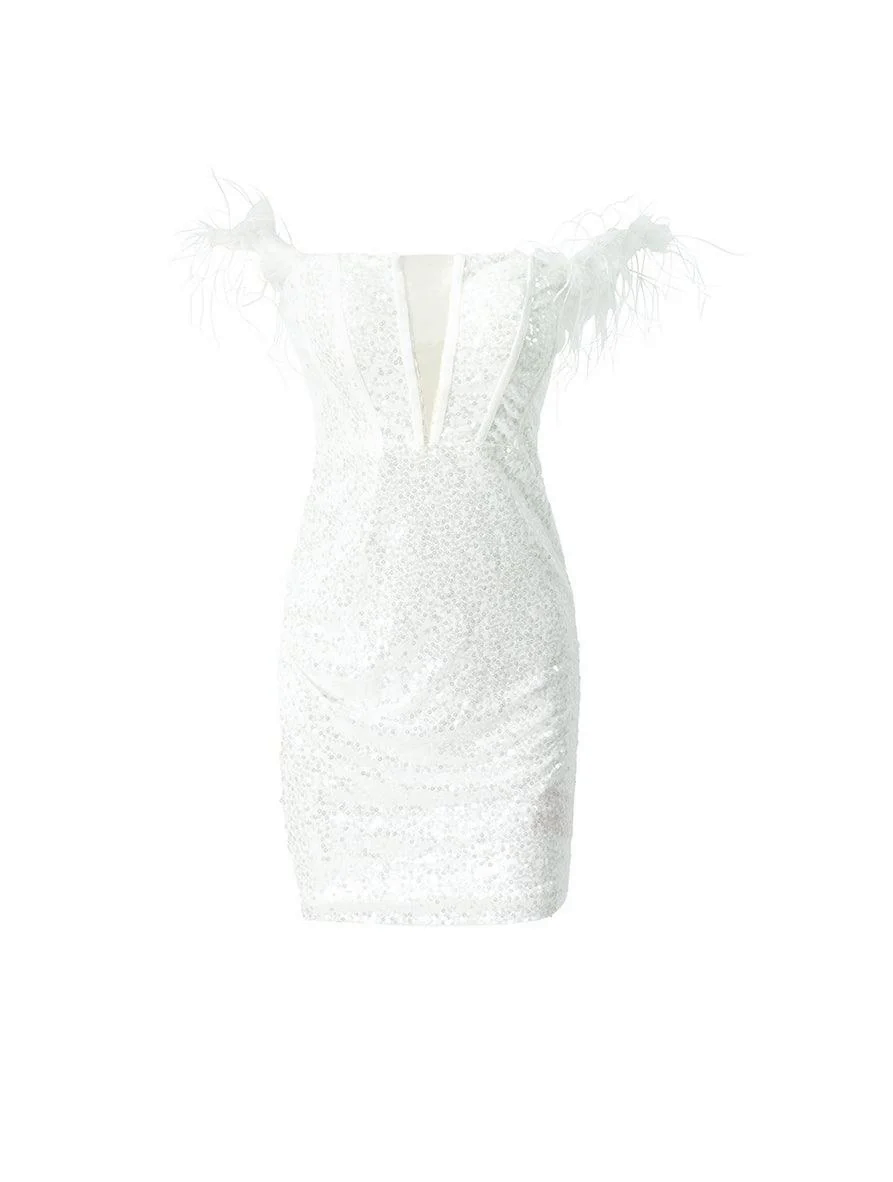 Off-Shoulder Feather Bodycon Sequin Dress XJ2863 Off-Shoulder Feather Bodycon Sequin Dress XJ2863