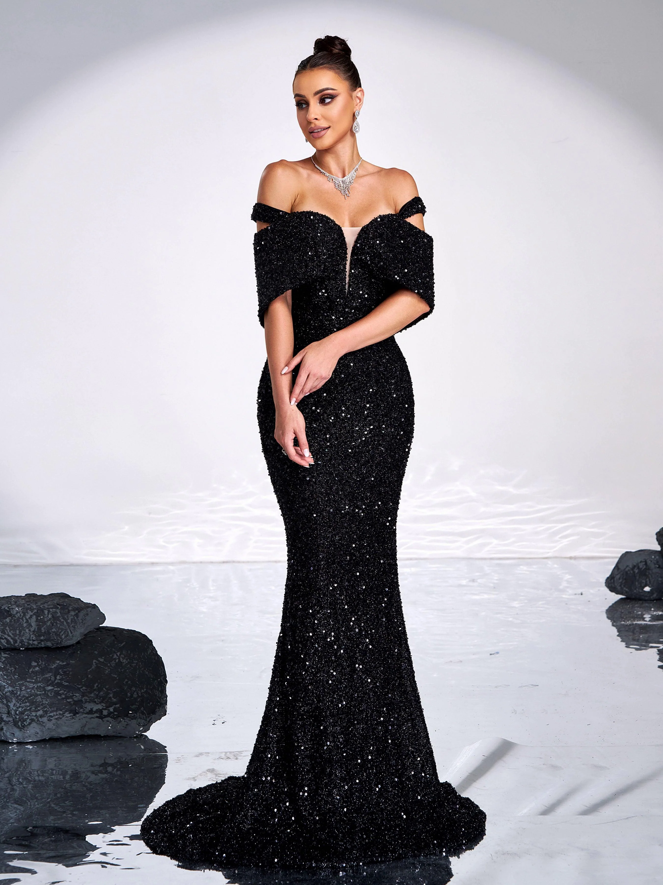 Sexy V-Neck Off Shoulder Sequin Formal Mermaid Dress RJ11992 Sexy V-Neck Off Shoulder Sequin Formal Mermaid Dress RJ11992