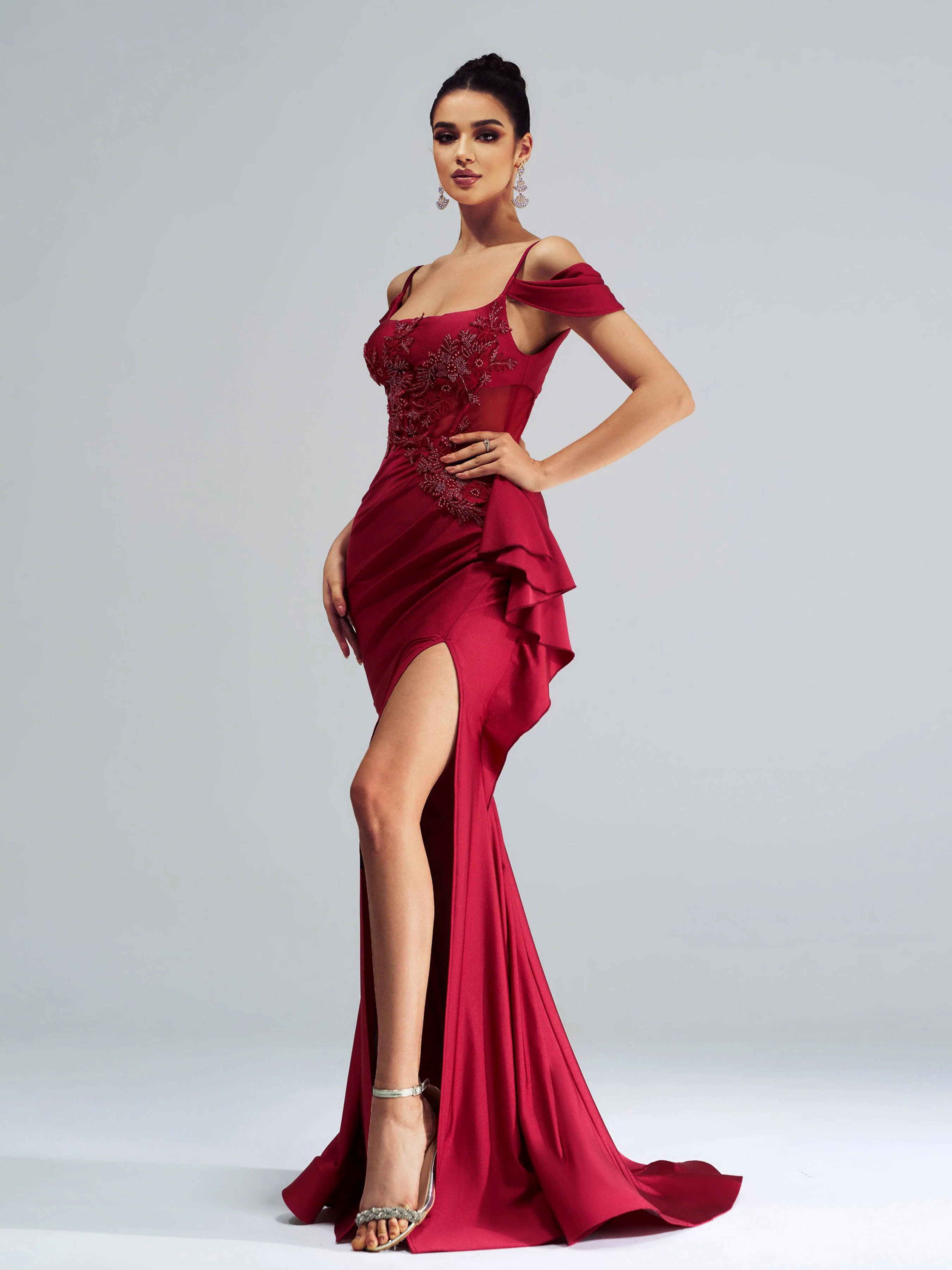 Red Embroidered Ruffled Mermaid Prom Dress DH80253 Red Embroidered Ruffled Mermaid Prom Dress DH80253