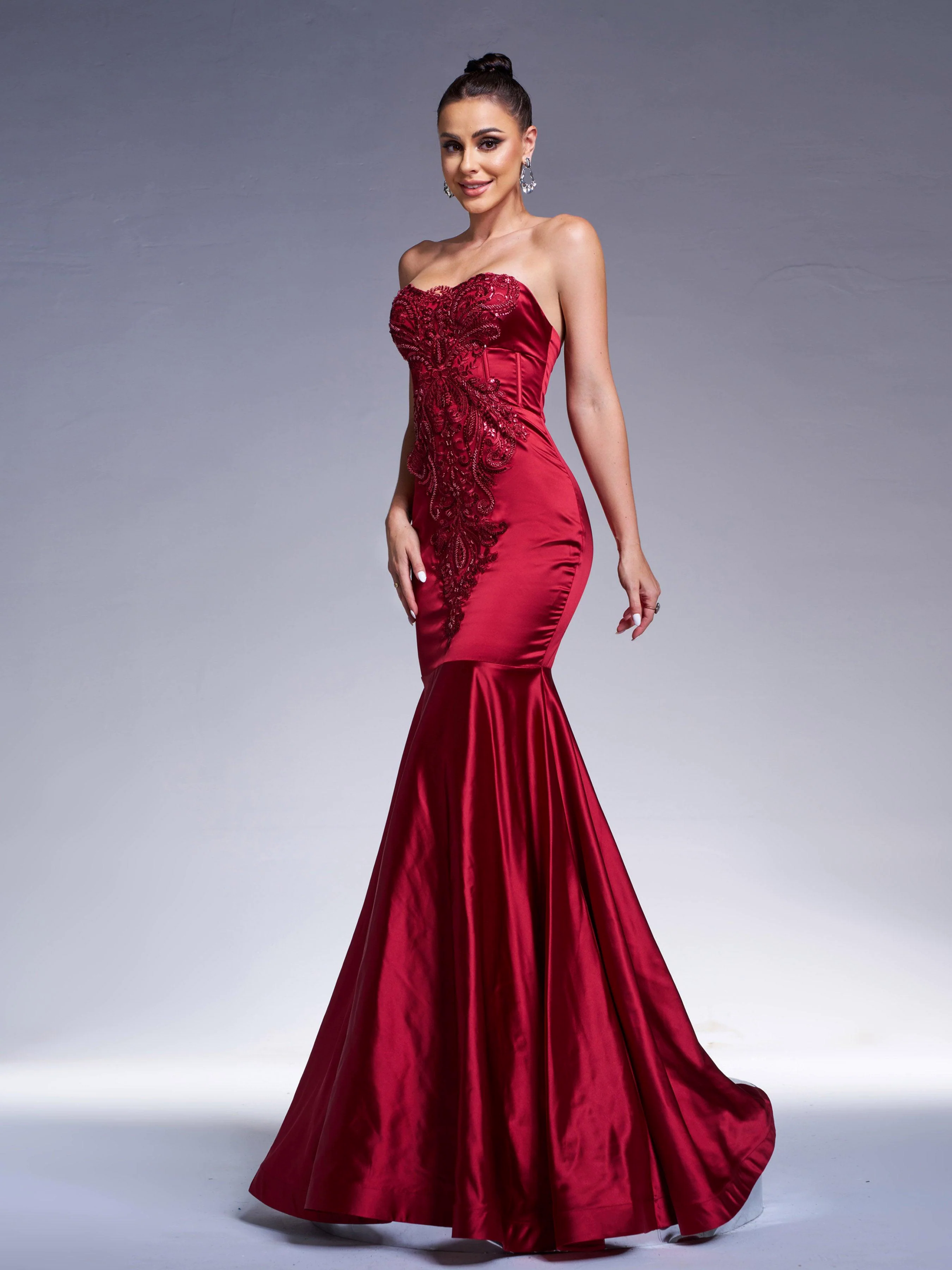 Red Strapless Embroidered Mermaid Evening Dress RX70101 Red Strapless Embroidered Mermaid Evening Dress RX70101