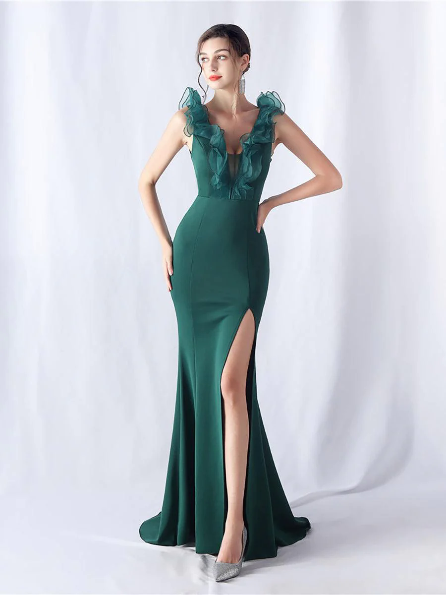 Ruffled Split V-neck Mermaid Prom Dress MYC2010 Ruffled Split V-neck Mermaid Prom Dress MYC2010