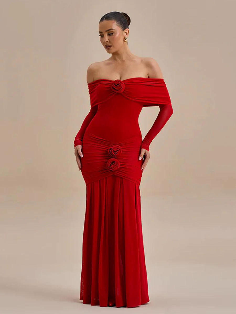 Off Shoulder Floral Flounce Prom Dress MYC2028 Off Shoulder Floral Flounce Prom Dress MYC2028