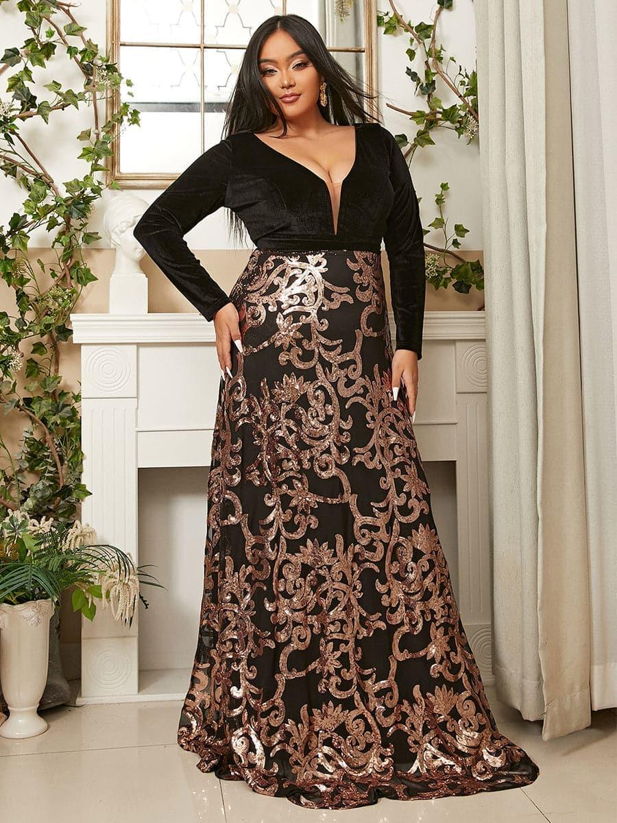 Plus Deep V Neck Backless Black Prom Dress PXJ1678 Plus Deep V Neck Backless Black Prom Dress PXJ1678