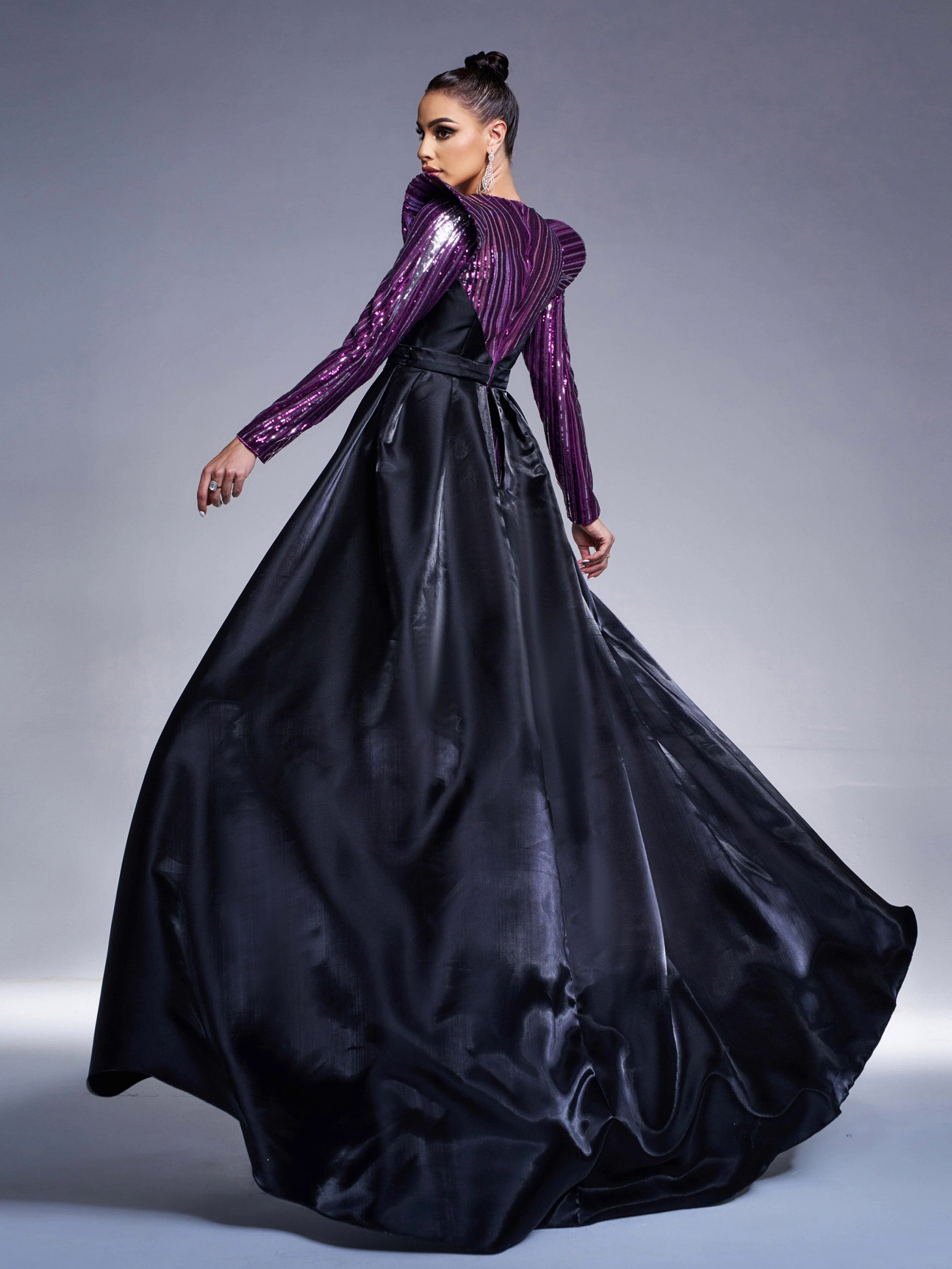 Purple Sequin Sheer Cape Evening Dress GZ60044 Purple Sequin Sheer Cape Evening Dress GZ60044