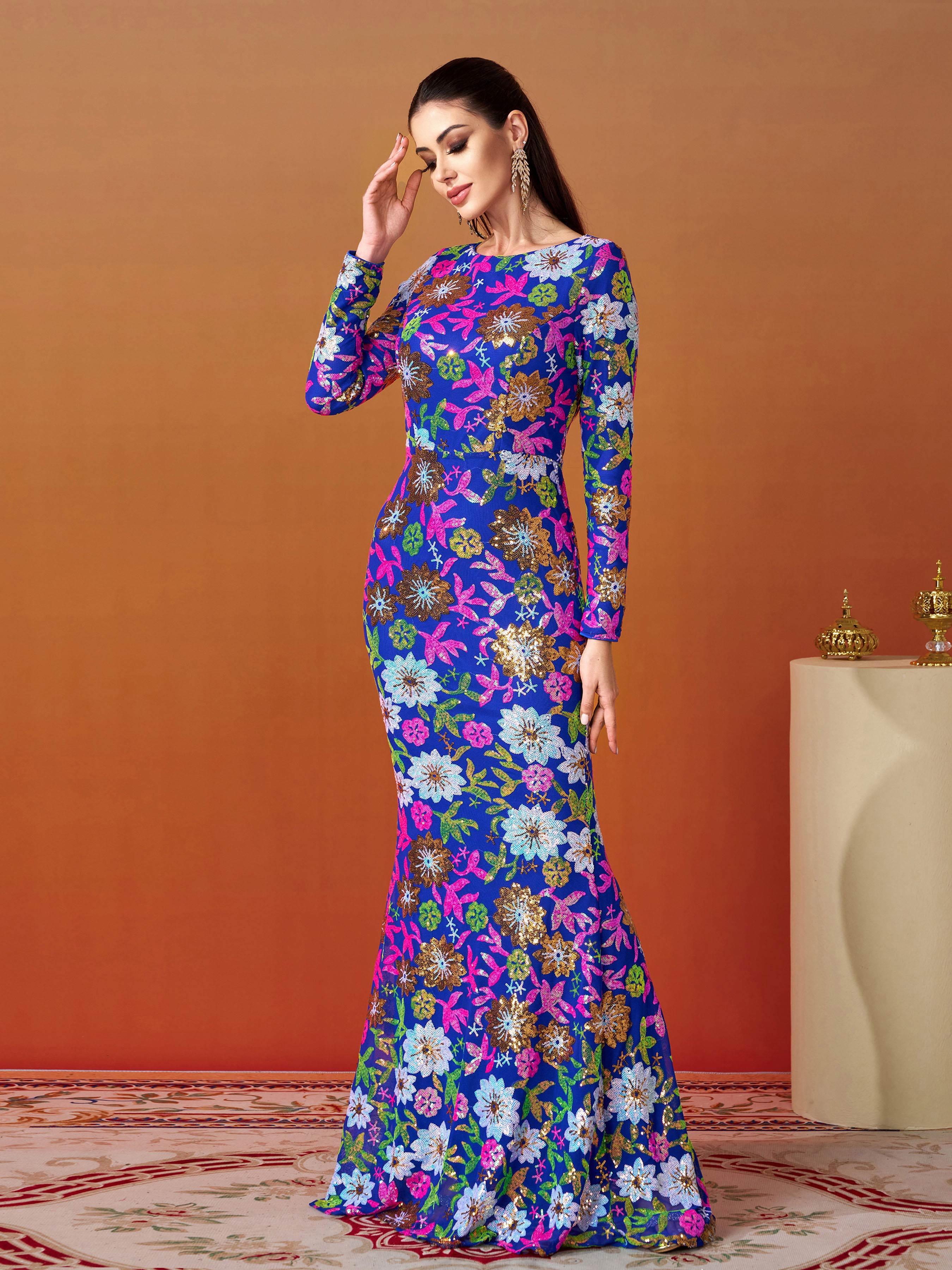 Crew Neck Floral Sequin Dress RJ10987 Crew Neck Floral Sequin Dress RJ10987