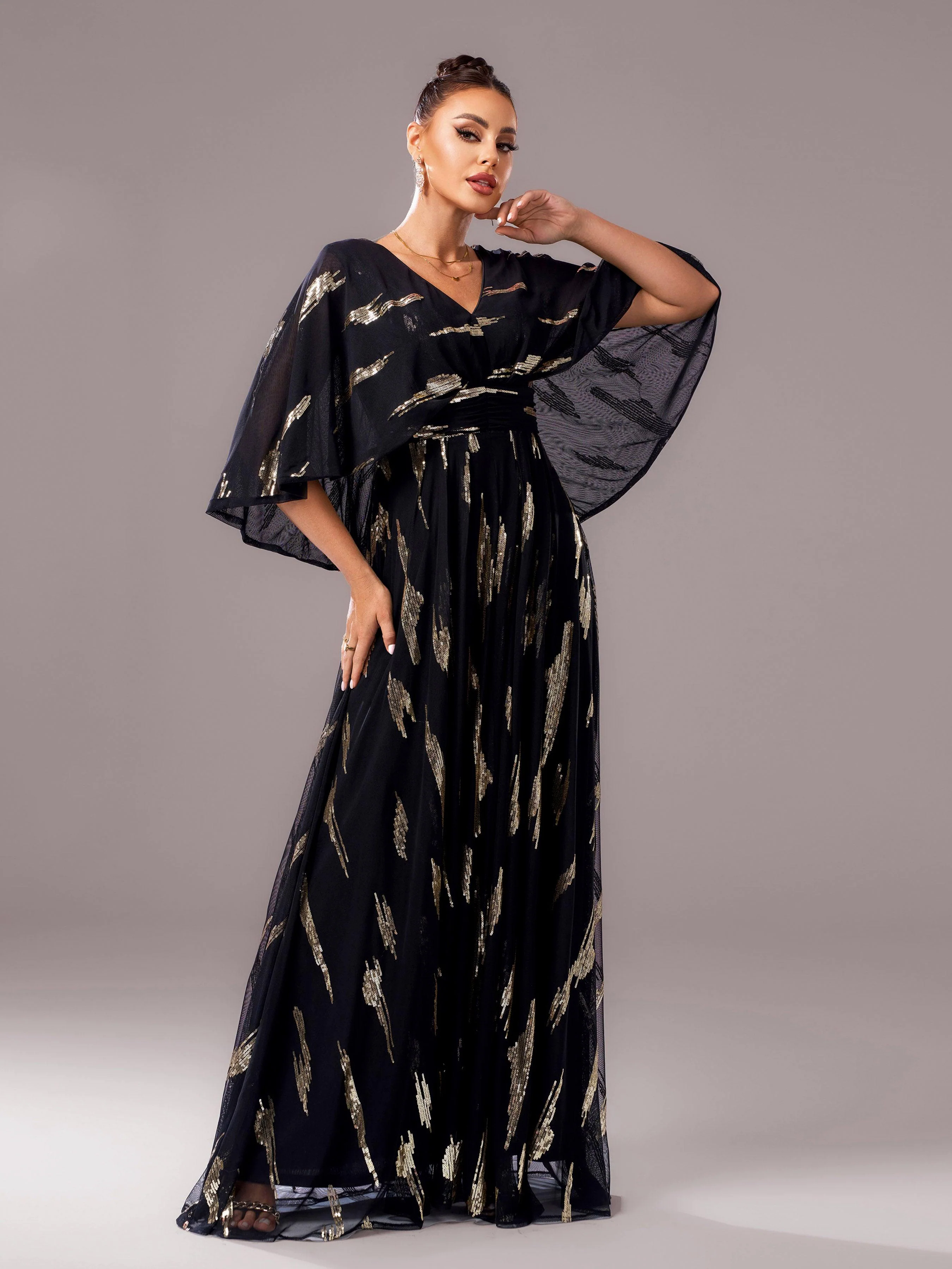 V-neck Loose Cape Sleeve Prom Chiffon Dress GM00638 V-neck Loose Cape Sleeve Prom Chiffon Dress GM00638