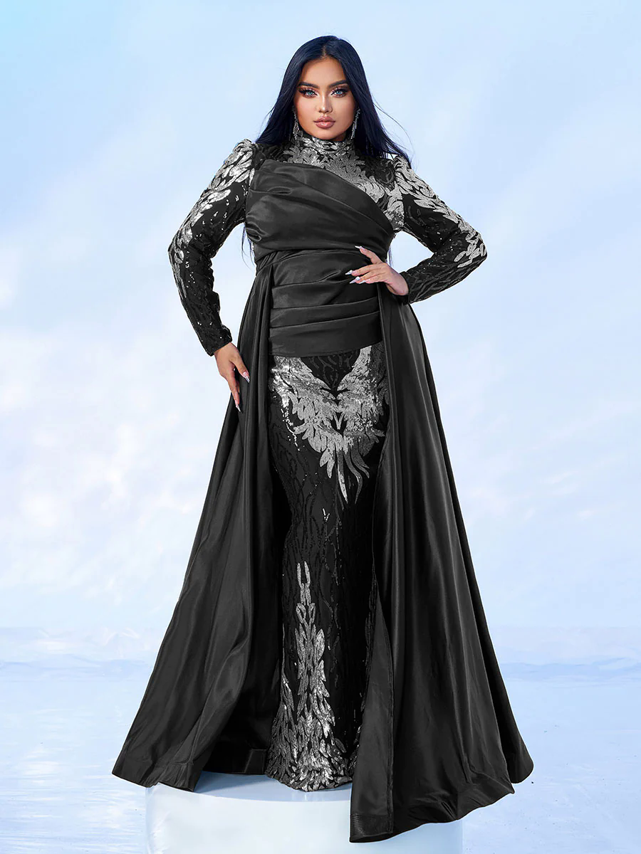 Plus Size Long Sleeve Sequin Prom Dress PMES00579 Plus Size Long Sleeve Sequin Prom Dress PMES00579