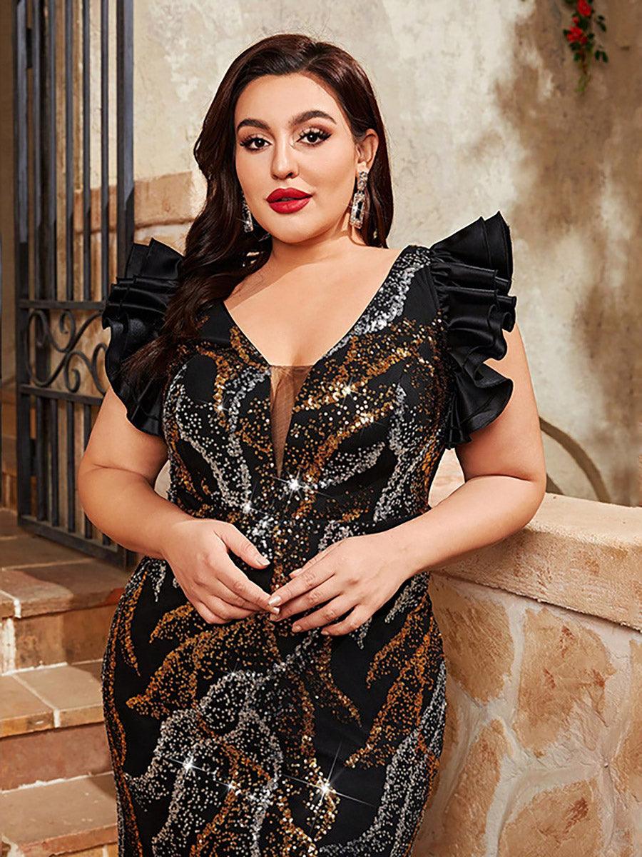 Plus Size V-neck Geometric Sequin Prom Dress MCW0994 Plus Size V-neck Geometric Sequin Prom Dress MCW0994