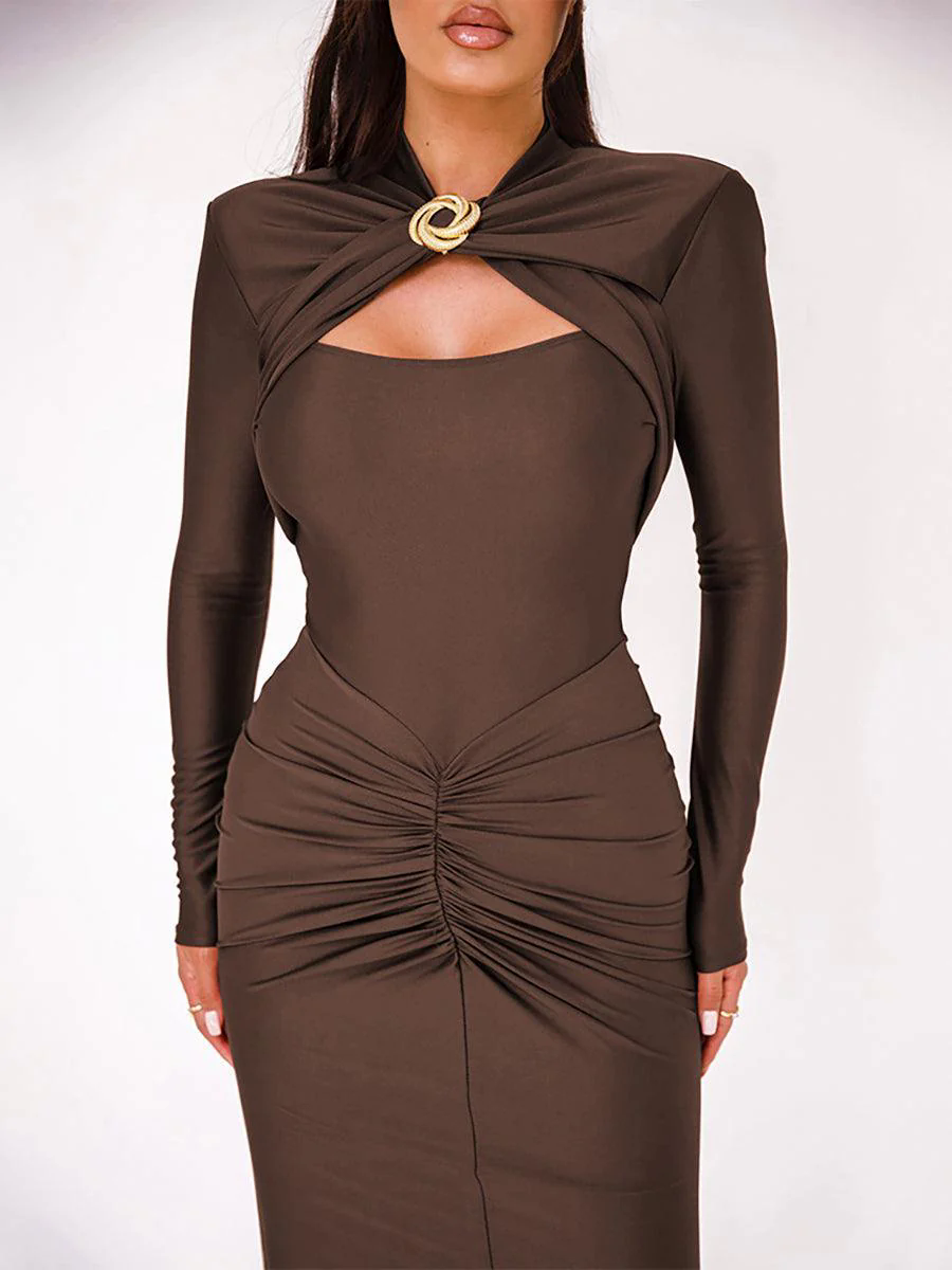 Classic Cutout Ruched Long Sleeve Prom Dress MYC20221 Classic Cutout Ruched Long Sleeve Prom Dress MYC20221