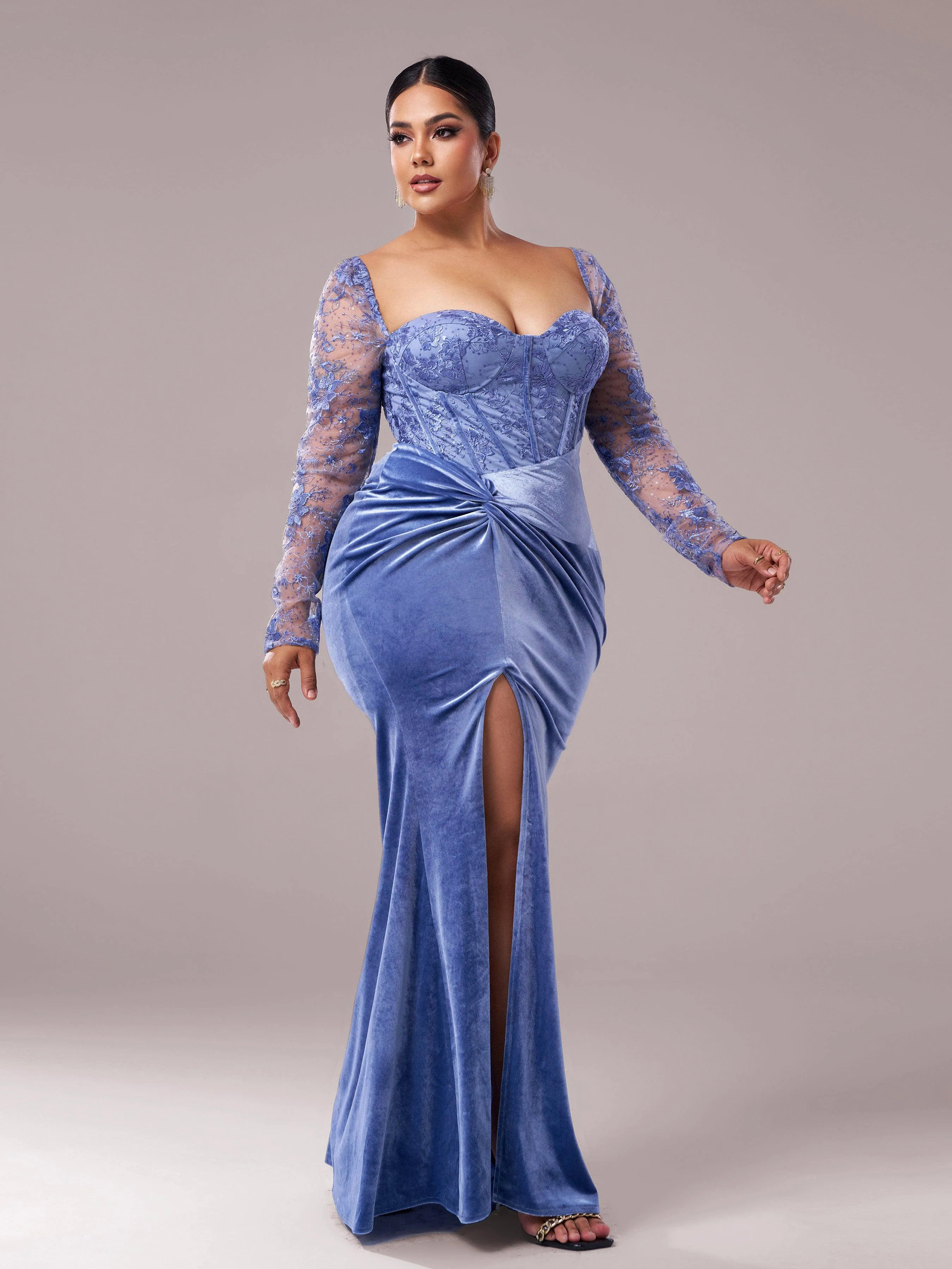 Plus Blue Corset Embroidered Split Prom Dress PRX70249 Plus Blue Corset Embroidered Split Prom Dress PRX70249
