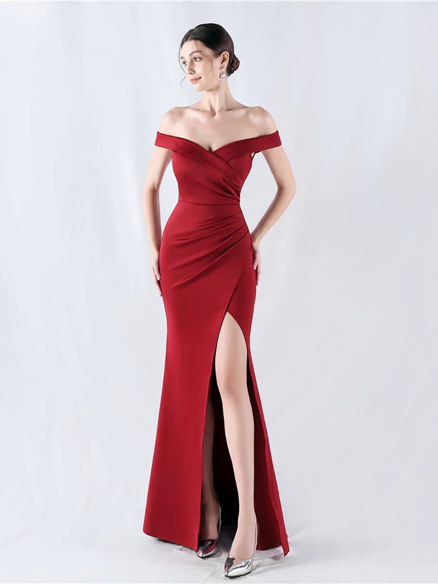 Off Shoulder Ruched Split Prom Dress MYN1003 Off Shoulder Ruched Split Prom Dress MYN1003