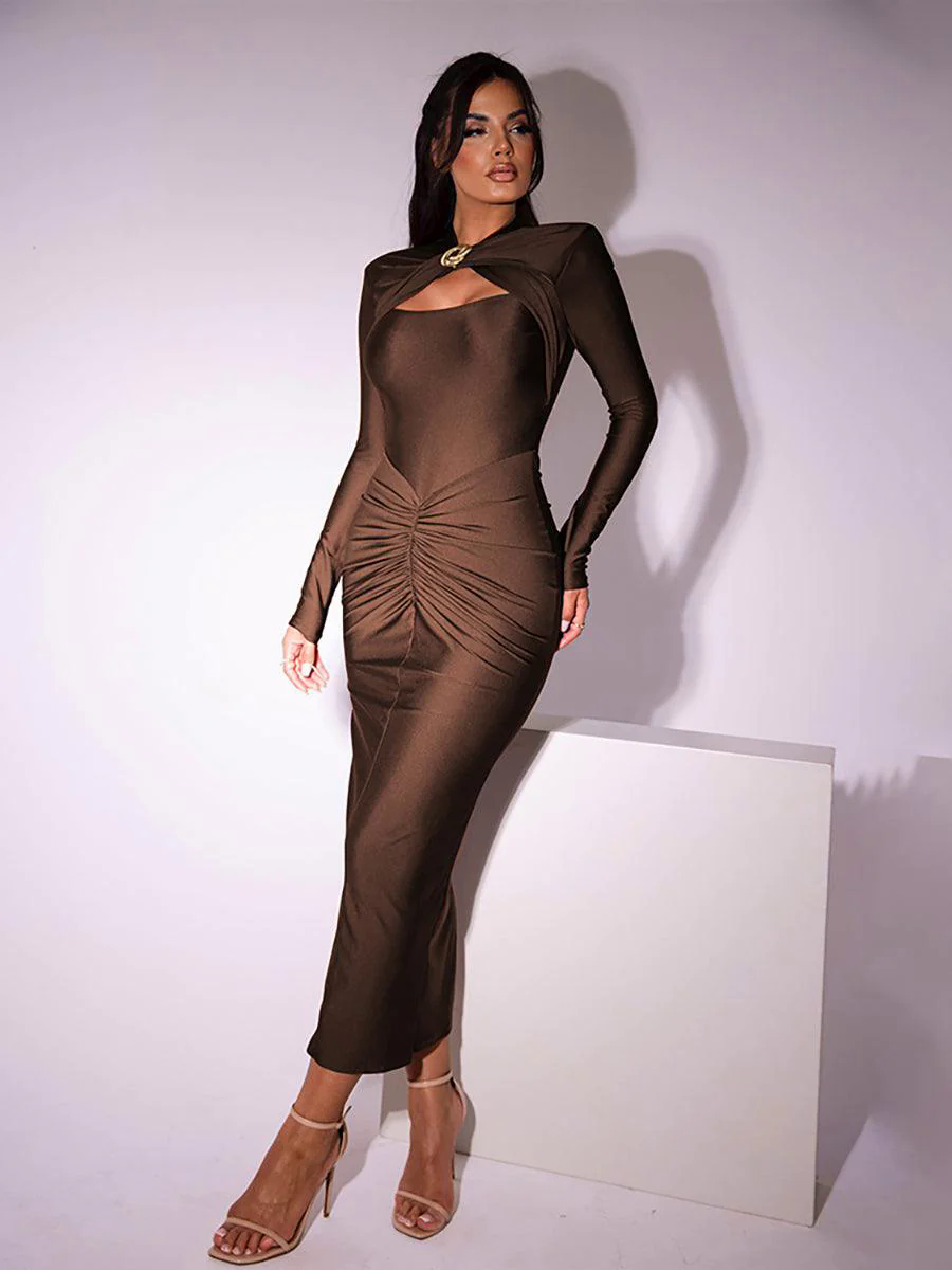 Classic Cutout Ruched Long Sleeve Prom Dress MYC20221 Classic Cutout Ruched Long Sleeve Prom Dress MYC20221