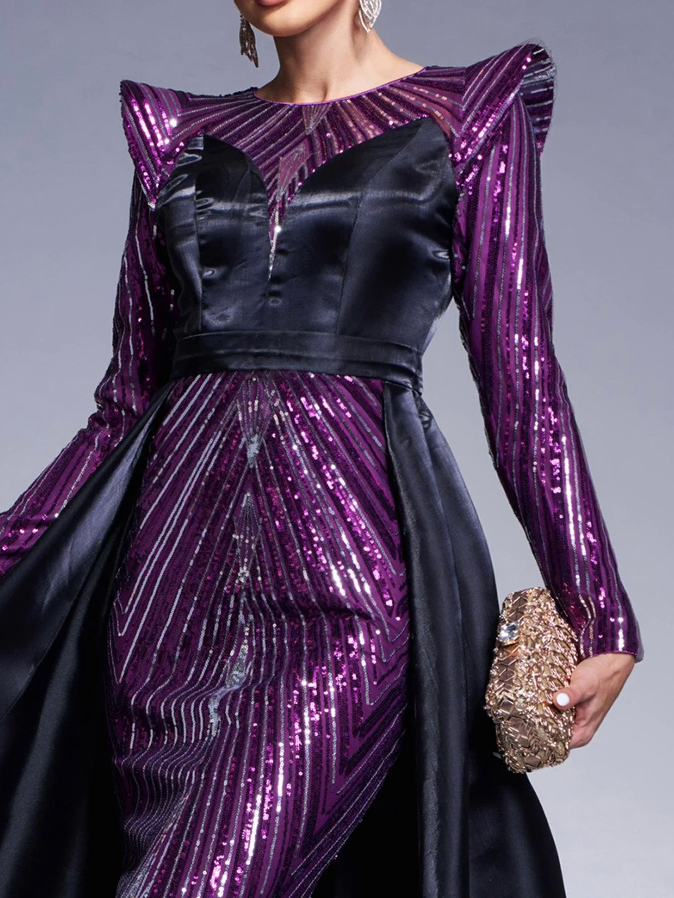 Purple Sequin Sheer Cape Evening Dress GZ60044 Purple Sequin Sheer Cape Evening Dress GZ60044