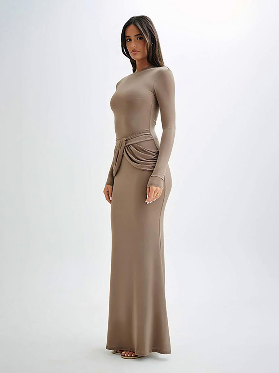 Crew Neck Solid Long Sleeve Corss Prom Dress MYC2018 Crew Neck Solid Long Sleeve Corss Prom Dress MYC2018