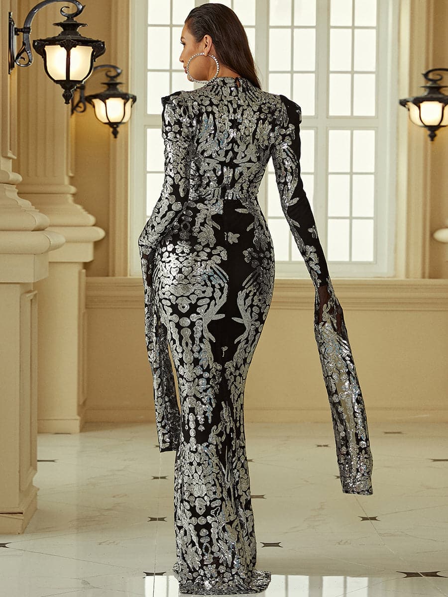 Stand Collar Long Sleeve Mermaid Sequin Prom Dress XJ1262 Stand Collar Long Sleeve Mermaid Sequin Prom Dress XJ1262