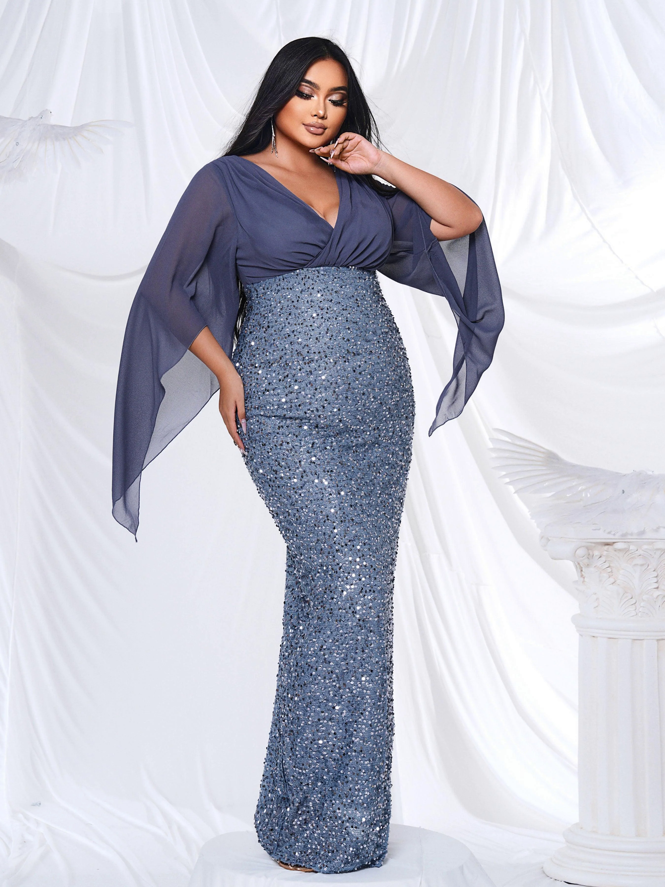 Plus Cross Cover Top Sequin Prom Dress PXH2139 Plus Cross Cover Top Sequin Prom Dress PXH2139