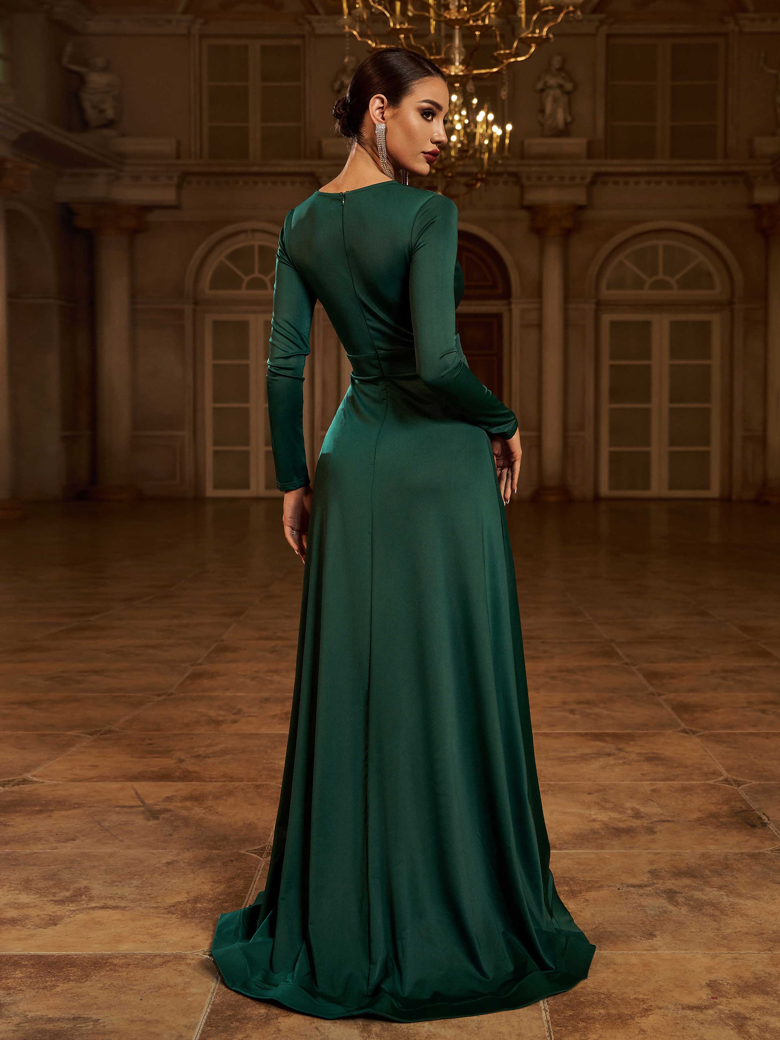 V-neck Long Sleeve Split Maxi Dress XH1221 V-neck Long Sleeve Split Maxi Dress XH1221