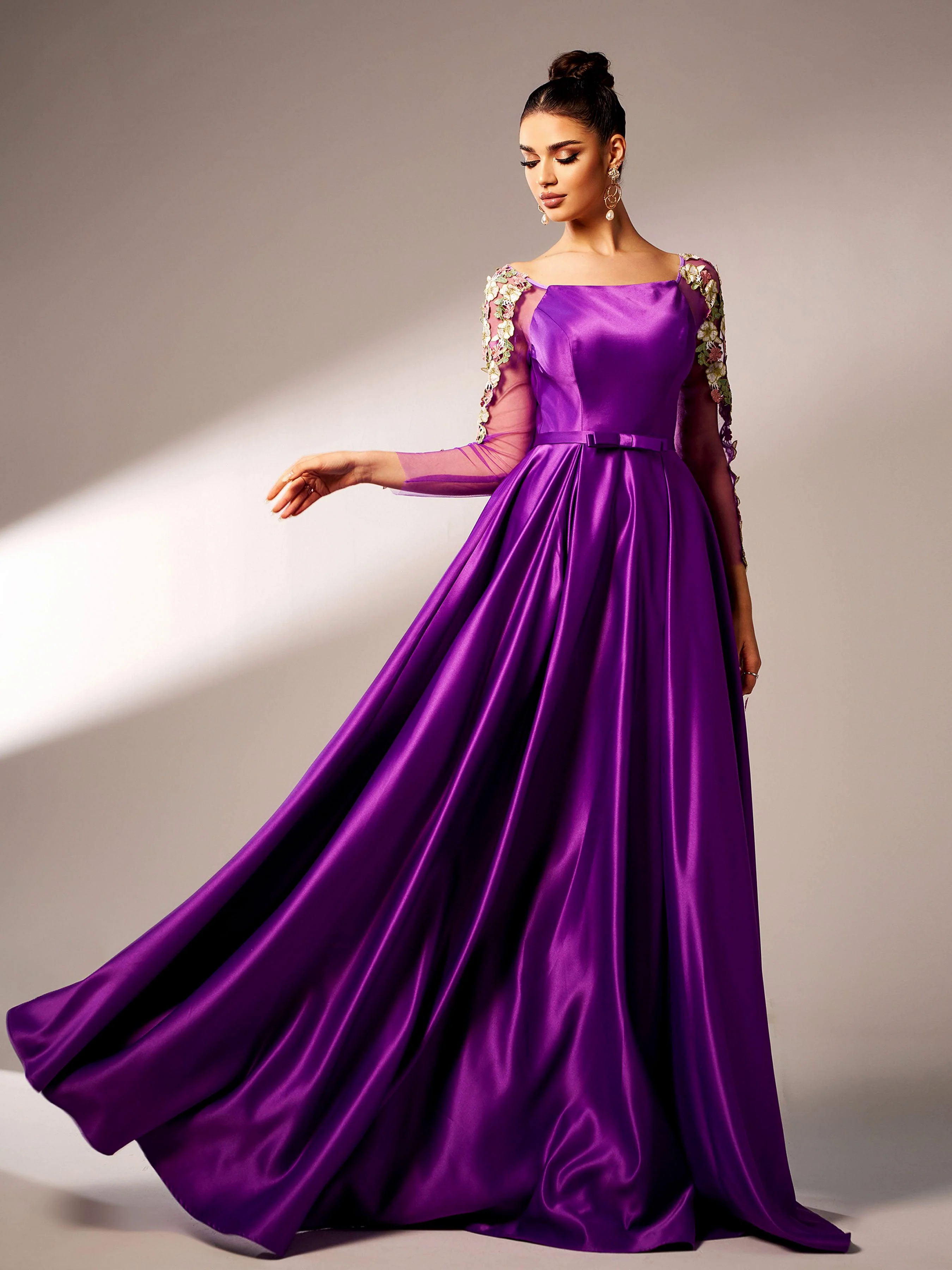 Embroidered Long Sleeve Purple A-line Evening Dress GM90144 Embroidered Long Sleeve Purple A-line Evening Dress GM90144